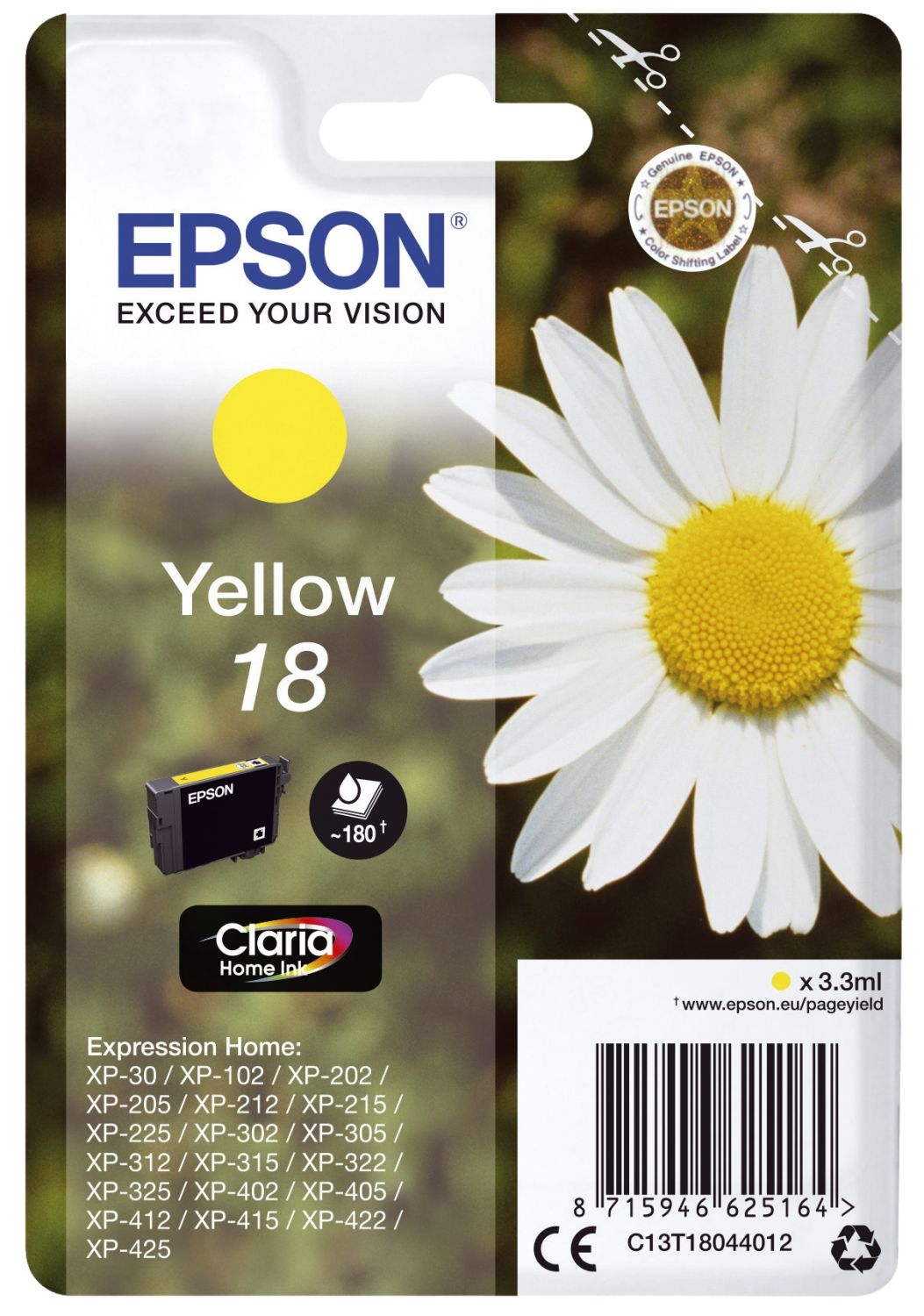 Original Epson Tintenpatrone MultiPack Bk,C,M,Y (C13T18064012,18,T1806,T18064012)