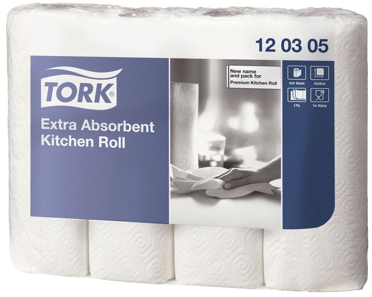 Premium Küchenrolle 26 x 24 cm, 3-lagig, weiß 4 Rollen je 51 Blatt Premium Küchenrolle 26 x 24 cm, 3-lagig, weiß 4 Rollen je 51 Blatt