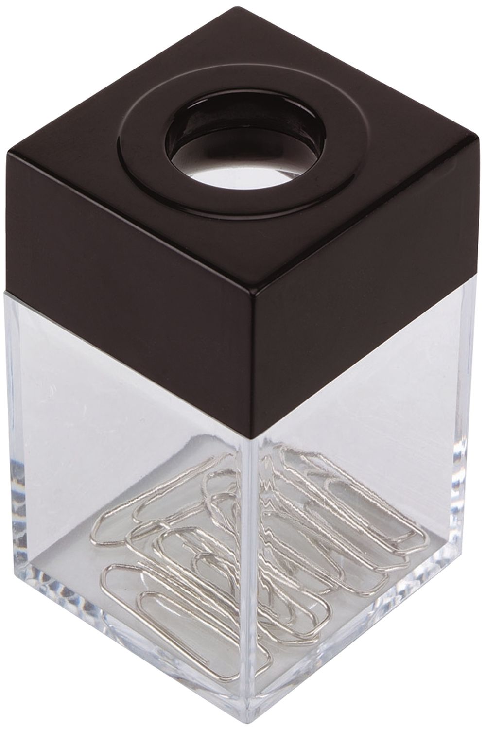 Büroklammernspender, eckig - schwarz/transparent, 42 x 70 x 42 mm Büroklammernspender, eckig - schwarz/transparent, 42 x 70 x 42 mm