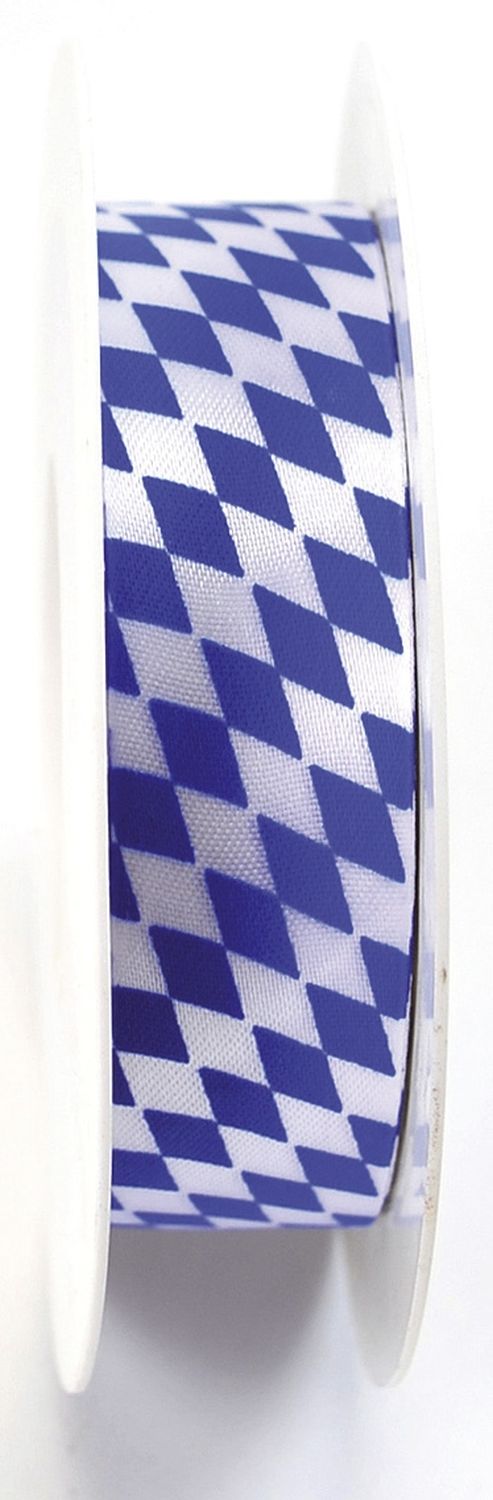 Zier Acetatband - 25 mm x 25 m, Raute, weiß/blau