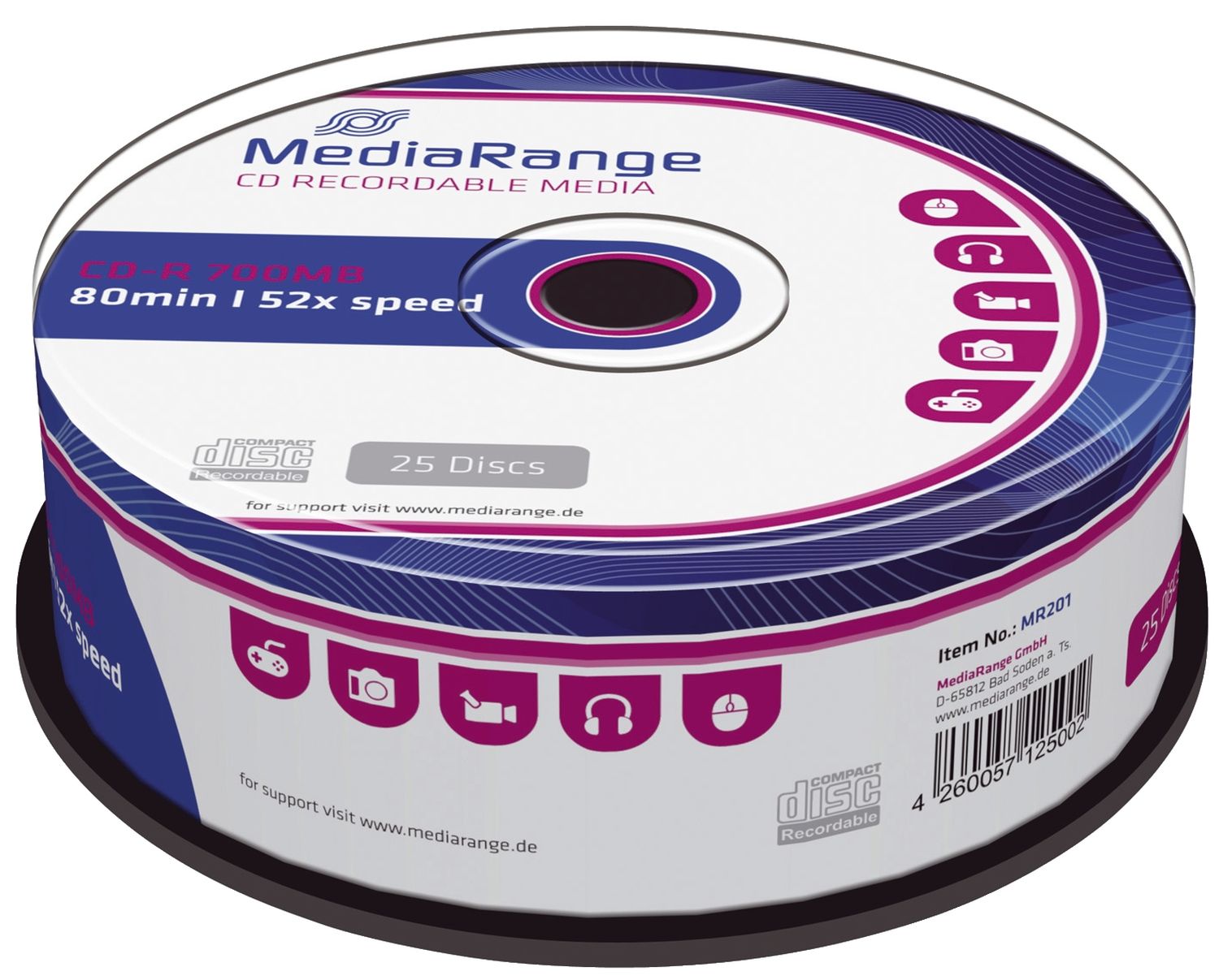 CD-R Rohlinge - 700MB/80Min, 52-fach/Spindel, Packung mit 25 Stück CD-R Rohlinge - 700MB/80Min, 52-fach/Spindel, Packung mit 25 Stück