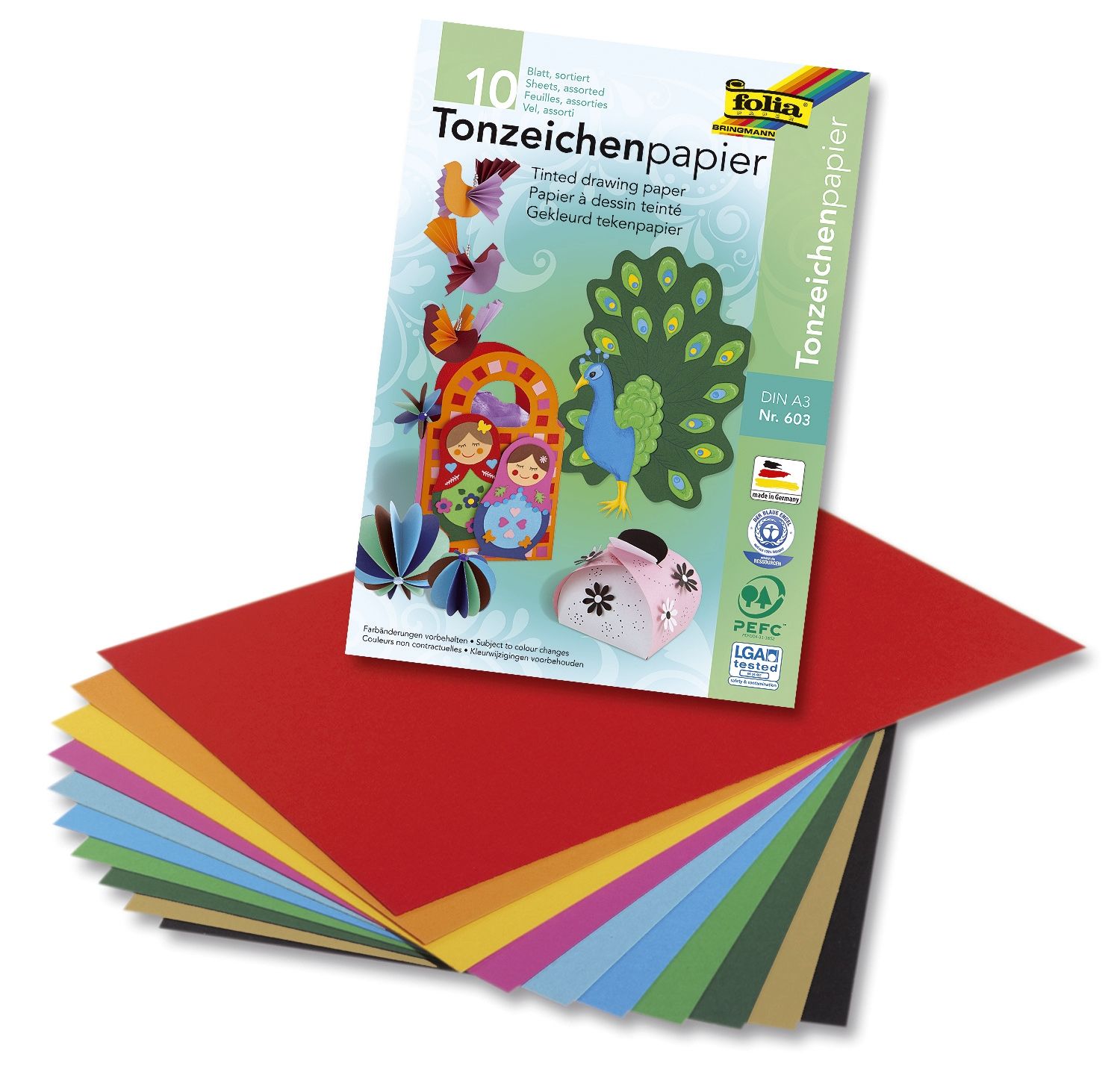 Tonpapierblock - A3, 10 Farben sortiert, 10 Blatt Tonpapierblock - A3, 10 Farben sortiert, 10 Blatt