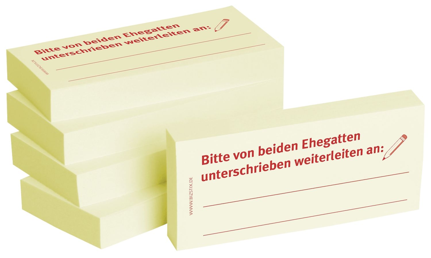 Haftnotizen "Bitte von beiden Ehegatten unterschreiben weiterleiten an:" - 75 x 35 mm, 5x 100 Blatt Haftnotizen "Bitte von beiden Ehegatten unterschreiben weiterleiten an:" - 75 x 35 mm, 5x 100 Blatt