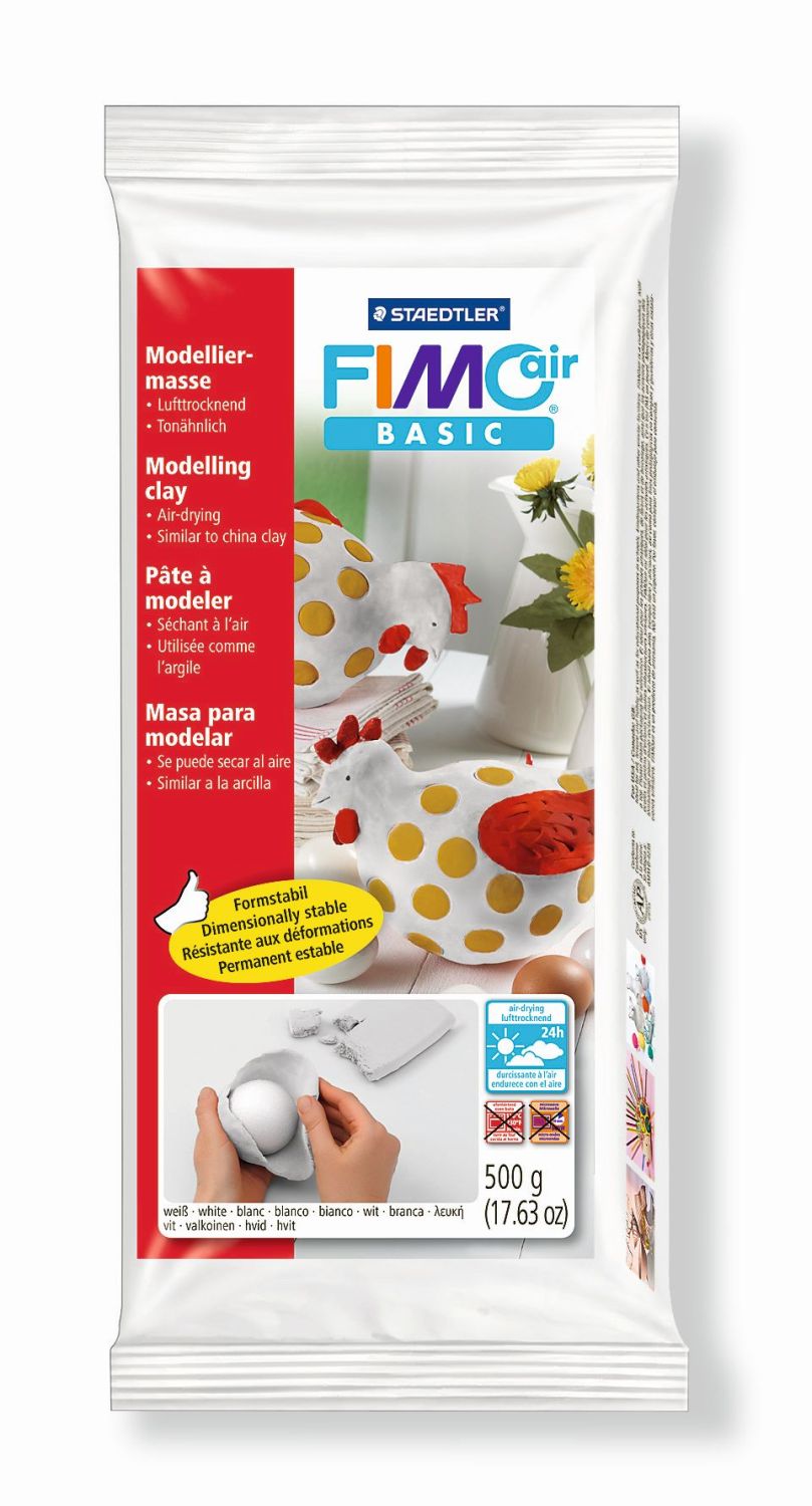 Modelliermasse FIMO® air basic - 500g, weiß, metallisierte Folie