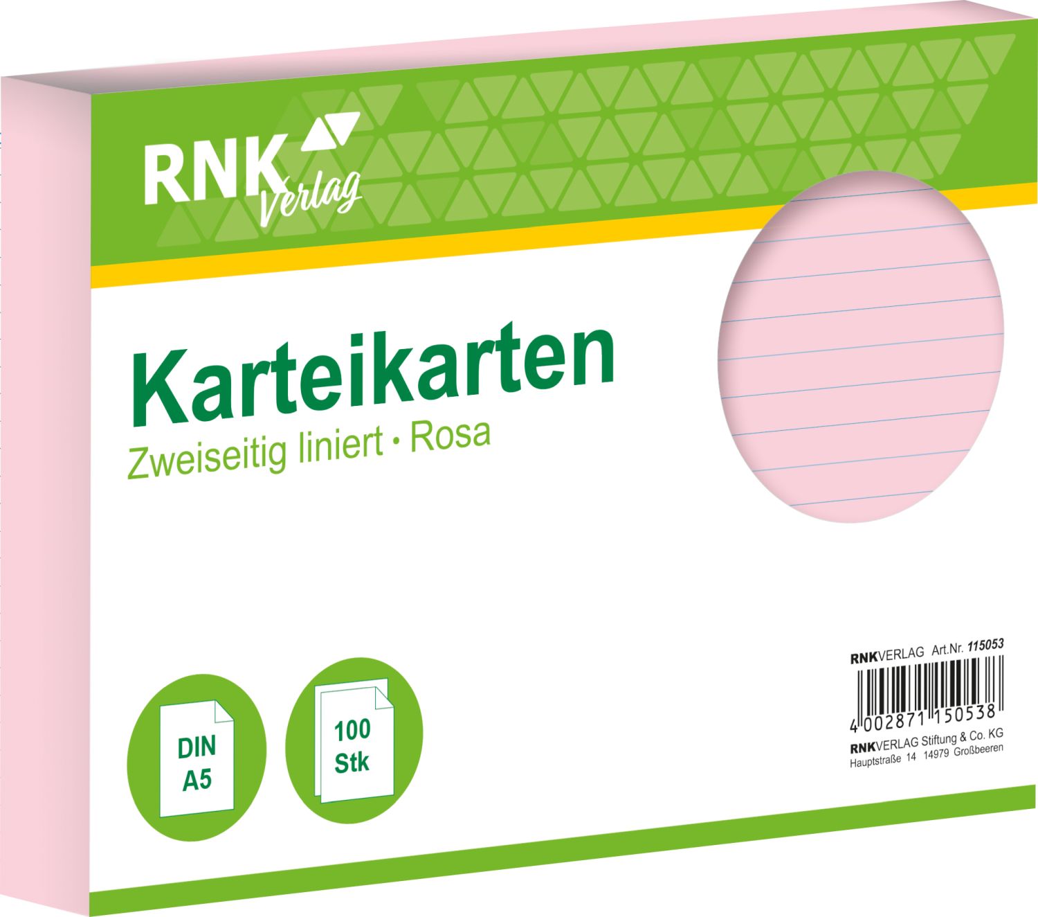 Karteikarten - DIN A5, liniert, rosa, 100 Karten