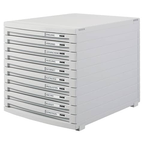 Schubladenbox HAN Contur 1510-11, für DIN A4/C4/E4, 10 geschlossene Schubladen, lichtgrau Schubladenbox HAN Contur 1510-11, für DIN A4/C4/E4, 10 geschlossene Schubladen, lichtgrau