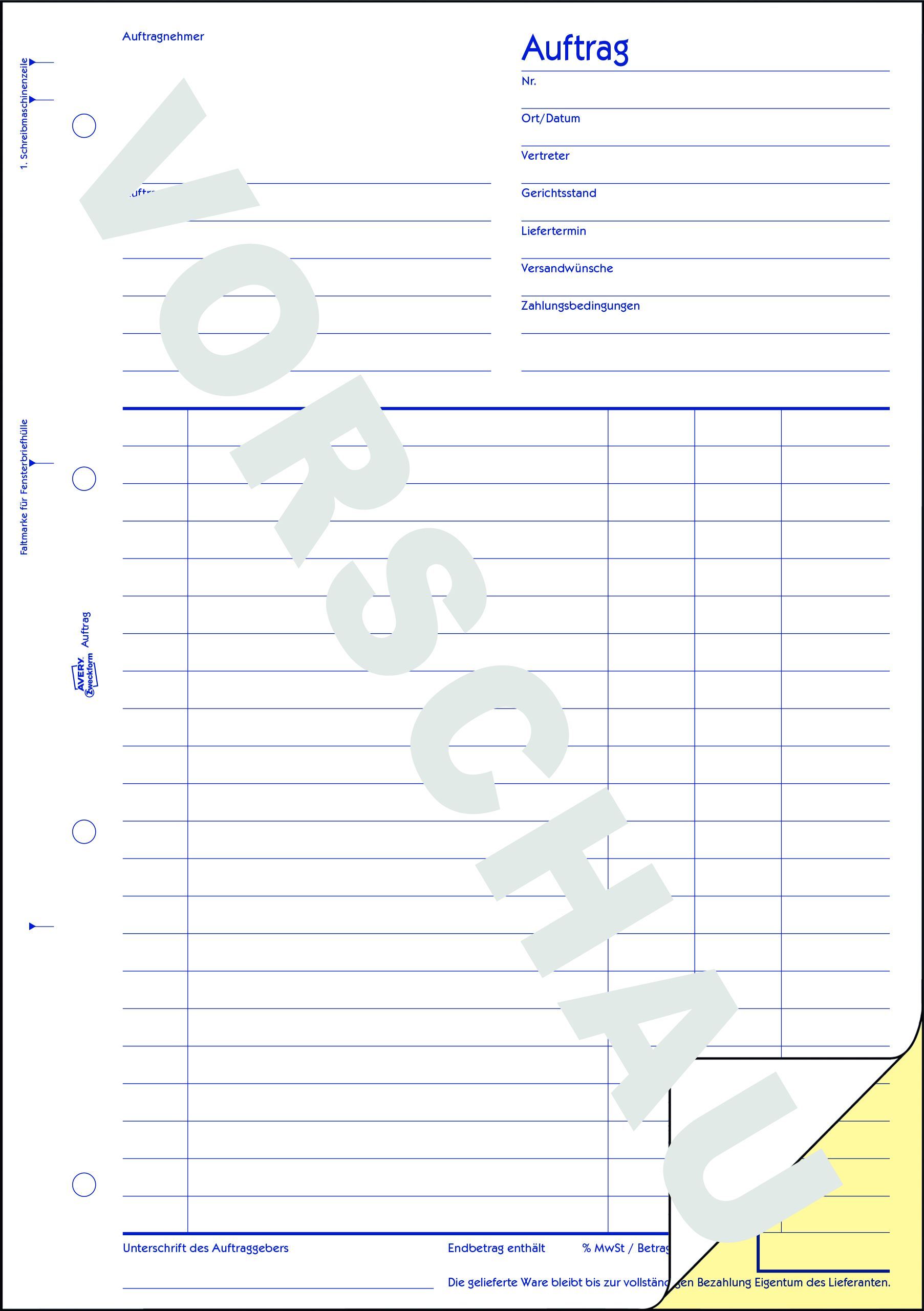 1728 Auftrag, DIN A4, selbstdurchschreibend, 2 x 40 Blatt, weiß, gelb 1728 Auftrag, DIN A4, selbstdurchschreibend, 2 x 40 Blatt, weiß, gelb