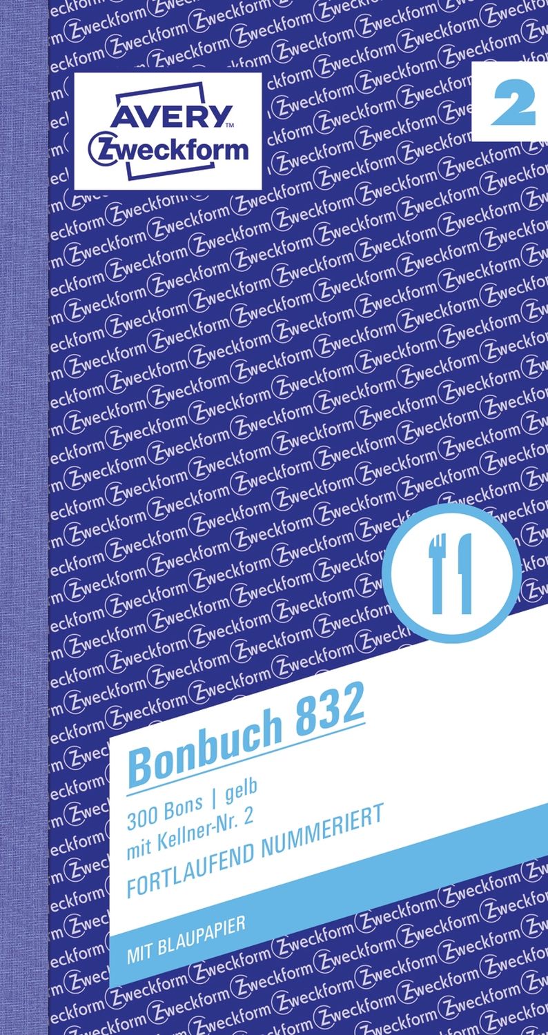832 Bonbuch, Kompaktblock, mit Kellner-Nr., 2 x 50 Blatt, gelb