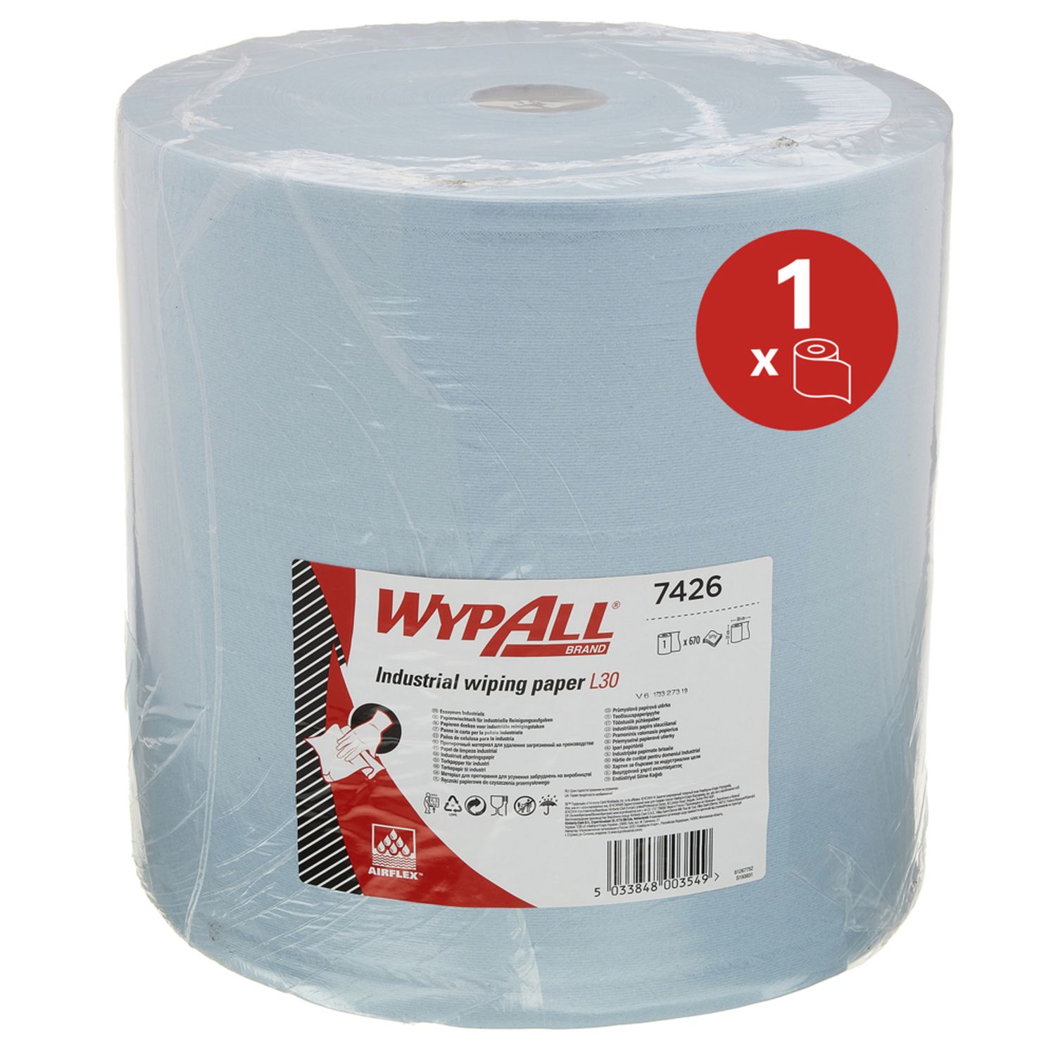 Wischtuch Rolle L30, Jumborolle, extrabreit - 3-lagig, blau, 670 Tücher Wischtuch Rolle L30, Jumborolle, extrabreit - 3-lagig, blau, 670 Tücher