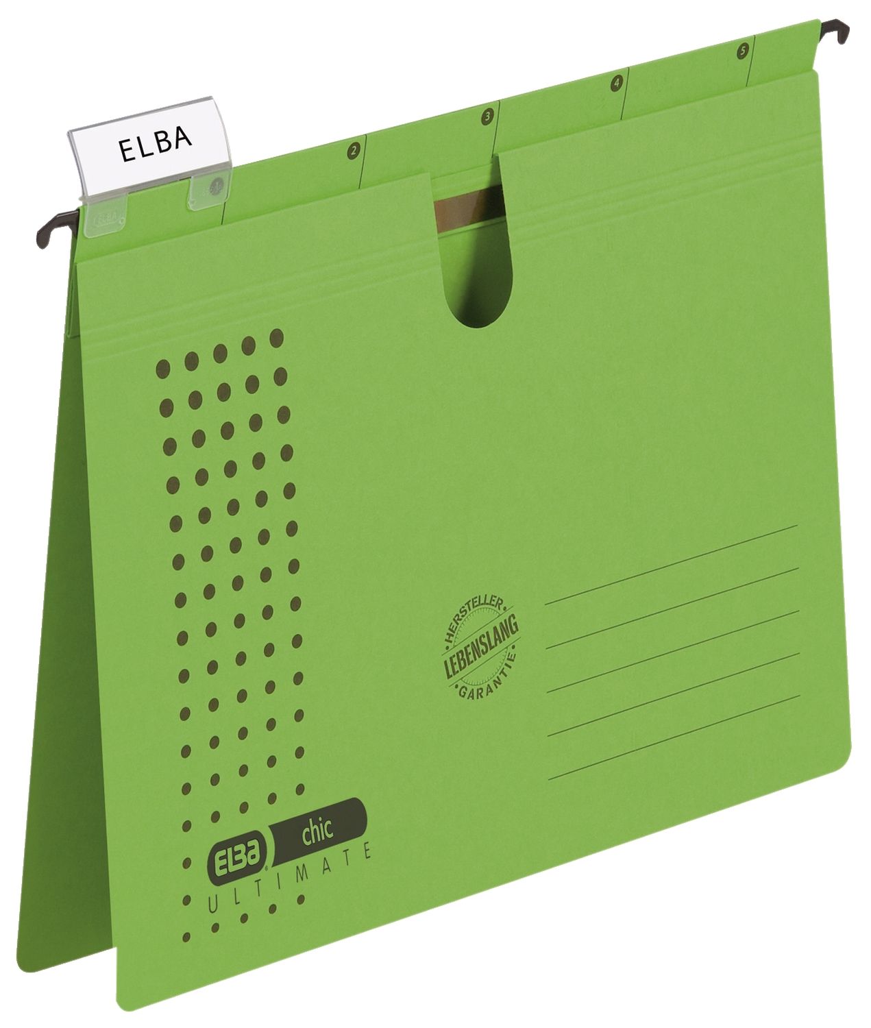 Hängehefter Elba chic ULTIMATE® 100552109 / 85802GN, DIN A4, kaufmännische Heftung, Karton (RC) 240 g/qm, grün, VE = 5 Stück Hängehefter Elba chic ULTIMATE® 100552109 / 85802GN, DIN A4, kaufmännische Heftung, Karton (RC) 240 g/qm, grün, VE = 5 Stück