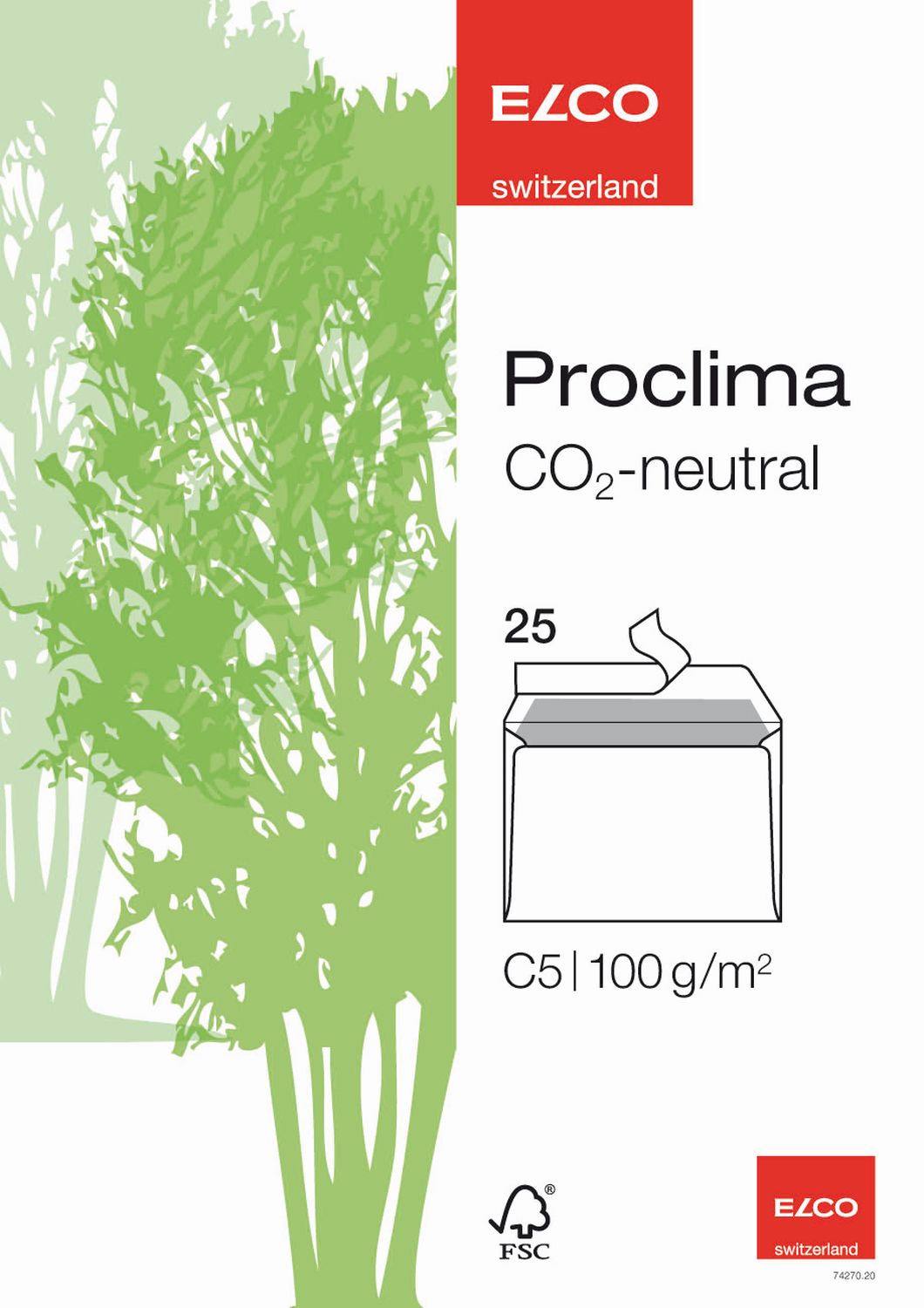 Versandtaschen Proclima Elco 74270.20, C5, Öffnung an der langen Seite, ohne Fenster, hochweiß, Haftklebung, 100 g/qm, 25 Stück