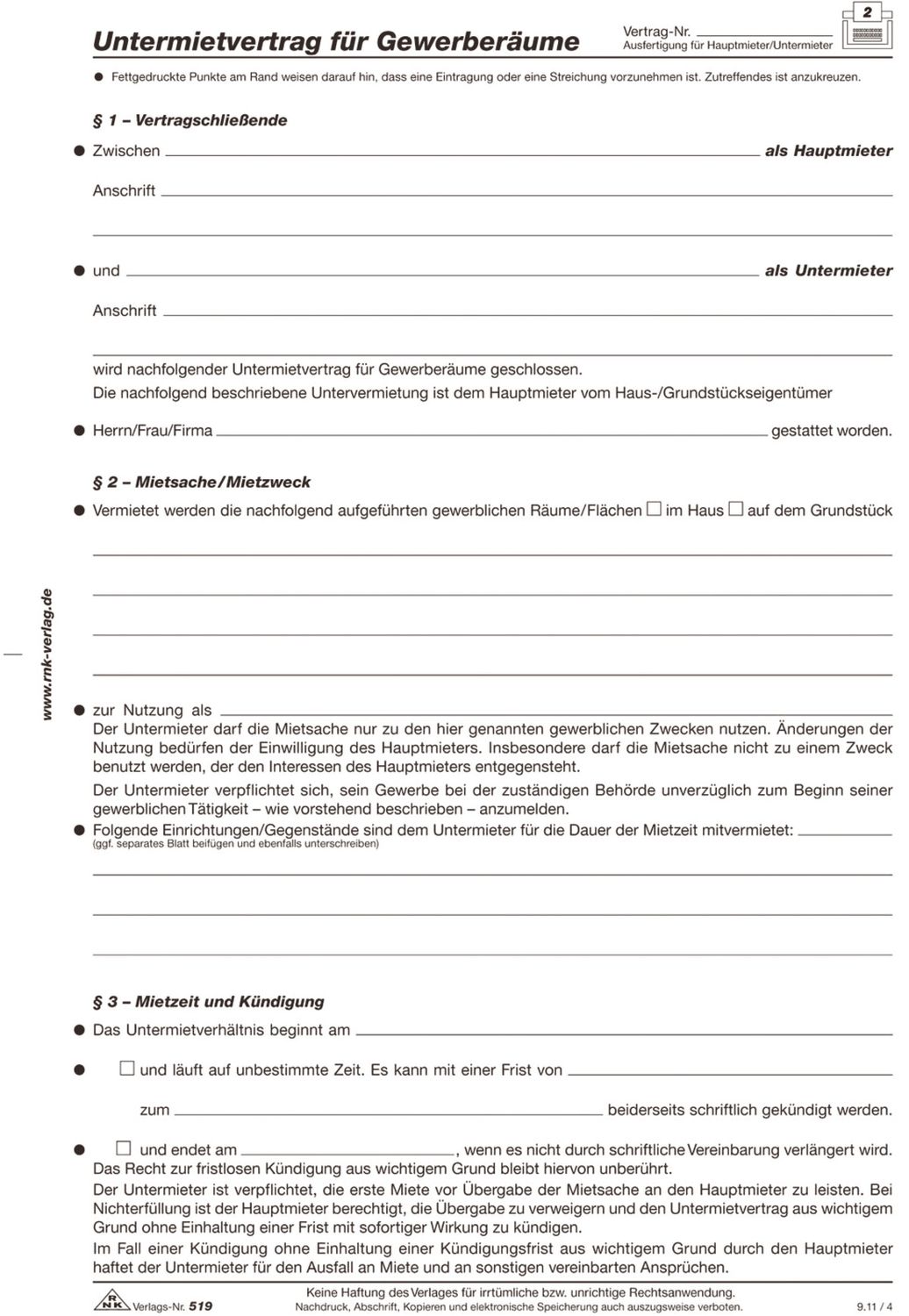 Untermietvertrag für Gewerberäume, 4 Seiten, gefalzt auf DIN A4 Untermietvertrag für Gewerberäume, 4 Seiten, gefalzt auf DIN A4