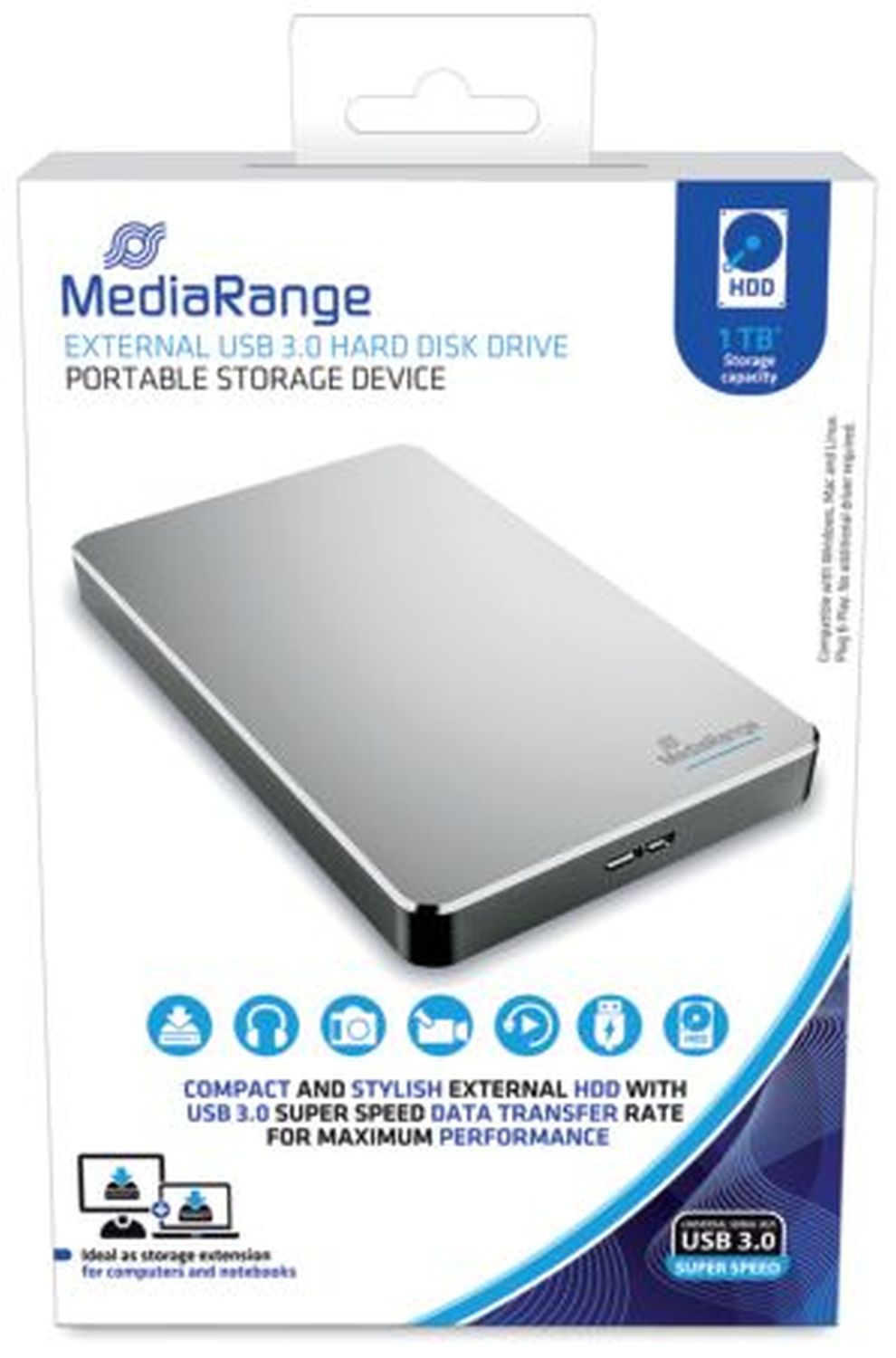 externes USB 3.0 Festplattenlaufwerk HDD - 1 TB, silber