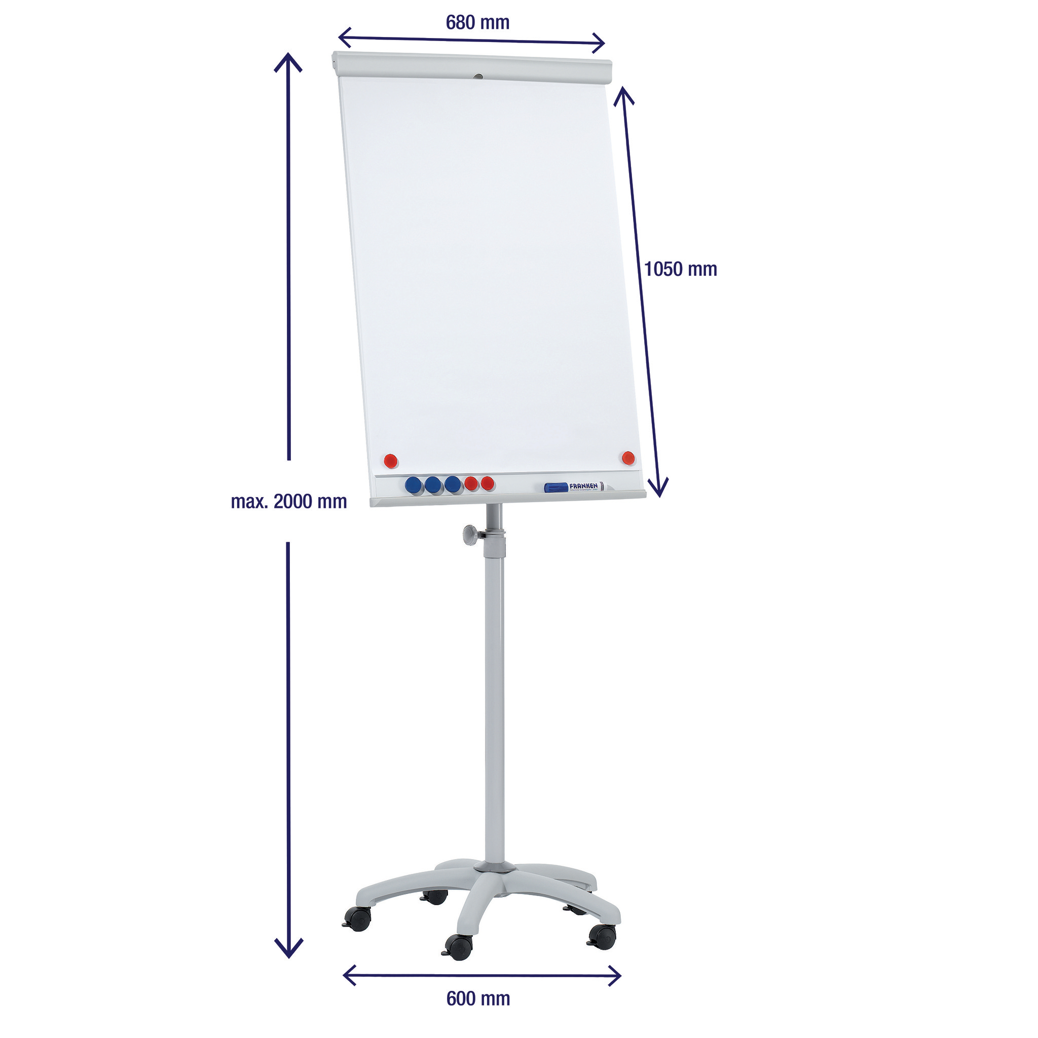 Flipchart Franken X-tra!Line Mobil EL-FC31, Strenfuß mit Rollen, höhenverstellbar, 68 x 105 cm