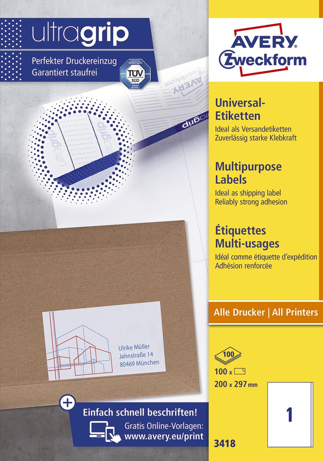 3418 Universal-Etiketten - 200 x 297 mm, weiß, 100 Etiketten/100 Blatt, permanent 3418 Universal-Etiketten - 200 x 297 mm, weiß, 100 Etiketten/100 Blatt, permanent