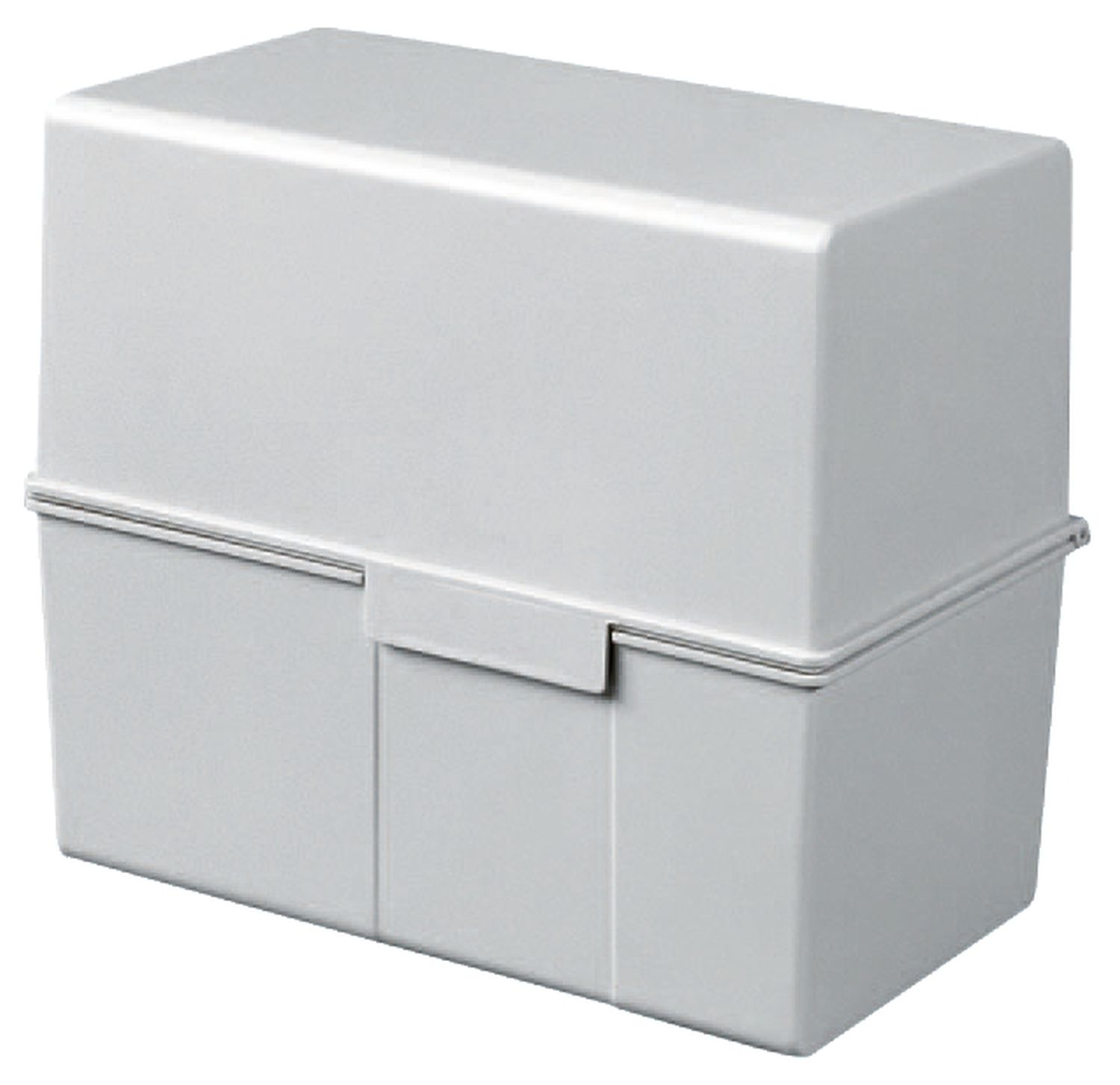 Karteibox DIN A5 quer, max 500 Karten mit Stahlscharnier, lichtgrau Karteibox DIN A5 quer, max 500 Karten mit Stahlscharnier, lichtgrau