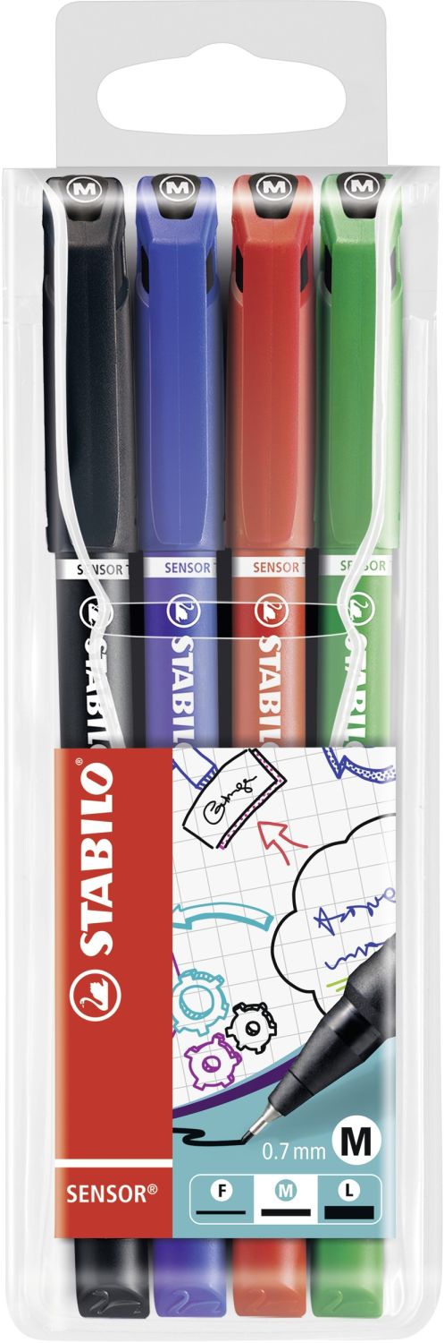 Fineliner mit gefederter Spitze - SENSOR M - medium - 4er Pack - schwarz, blau, rot, grün Fineliner mit gefederter Spitze - SENSOR M - medium - 4er Pack - schwarz, blau, rot, grün