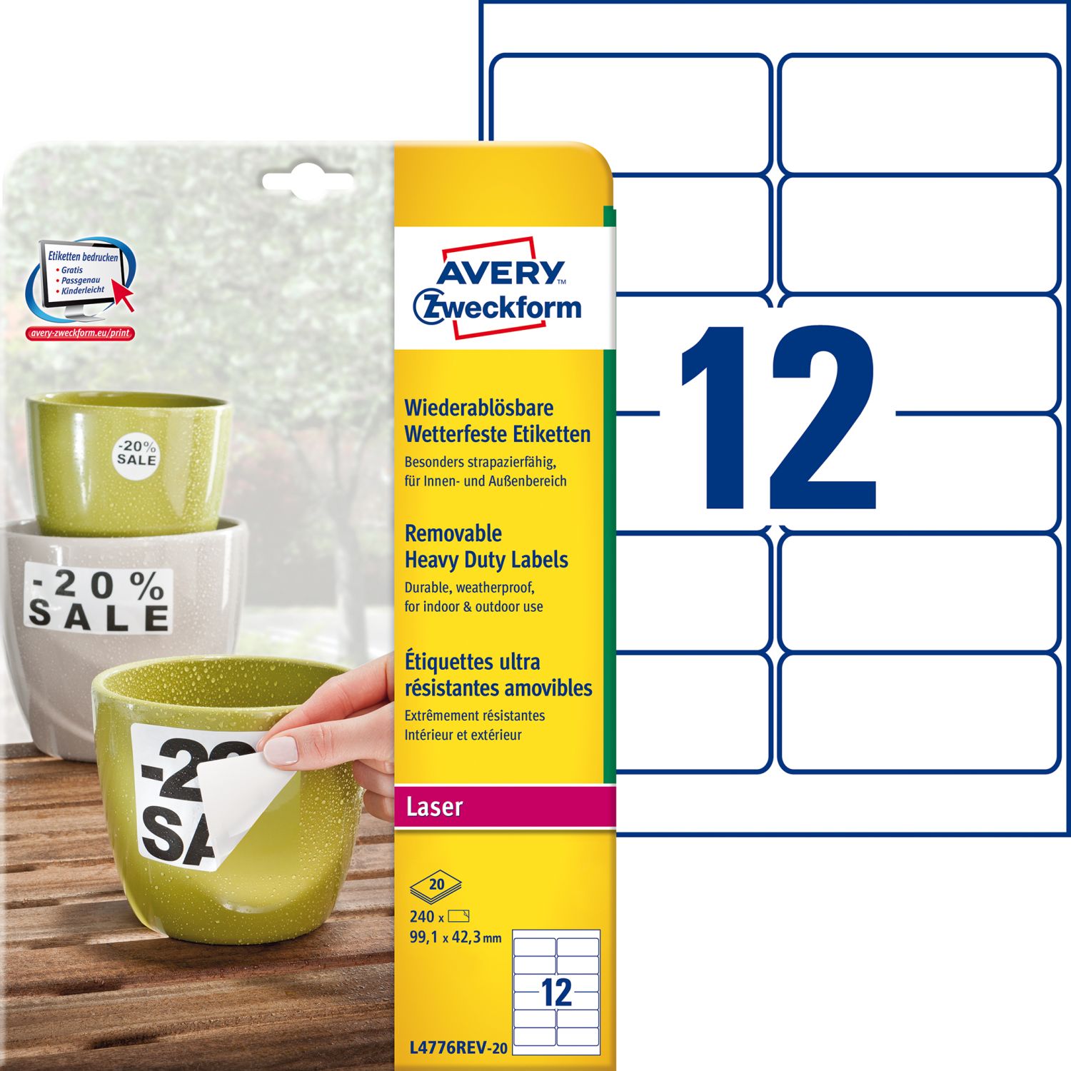 L4776REV-20 Folienetiketten - 99,1 x 42,3 mm, weiß, 240 Etiketten, wiederablösbar, wetterfest L4776REV-20 Folienetiketten - 99,1 x 42,3 mm, weiß, 240 Etiketten, wiederablösbar, wetterfest