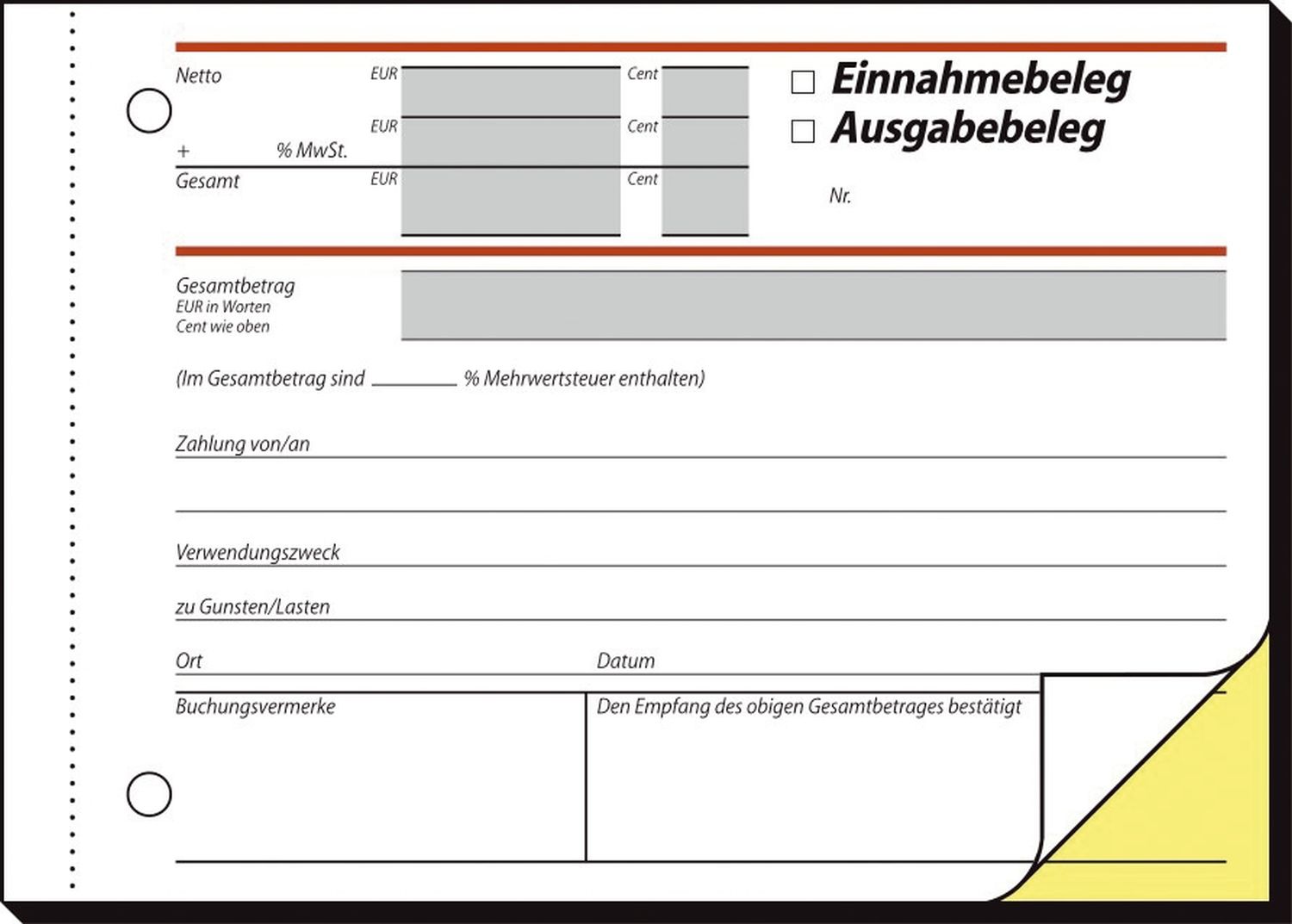 Ausgabe-/Einnahmebelege mit Sicherheitsdruck - A6 quer, 1. und 2. Blatt bedruckt, SD, MP, 2 x 40 Blatt Ausgabe-/Einnahmebelege mit Sicherheitsdruck - A6 quer, 1. und 2. Blatt bedruckt, SD, MP, 2 x 40 Blatt