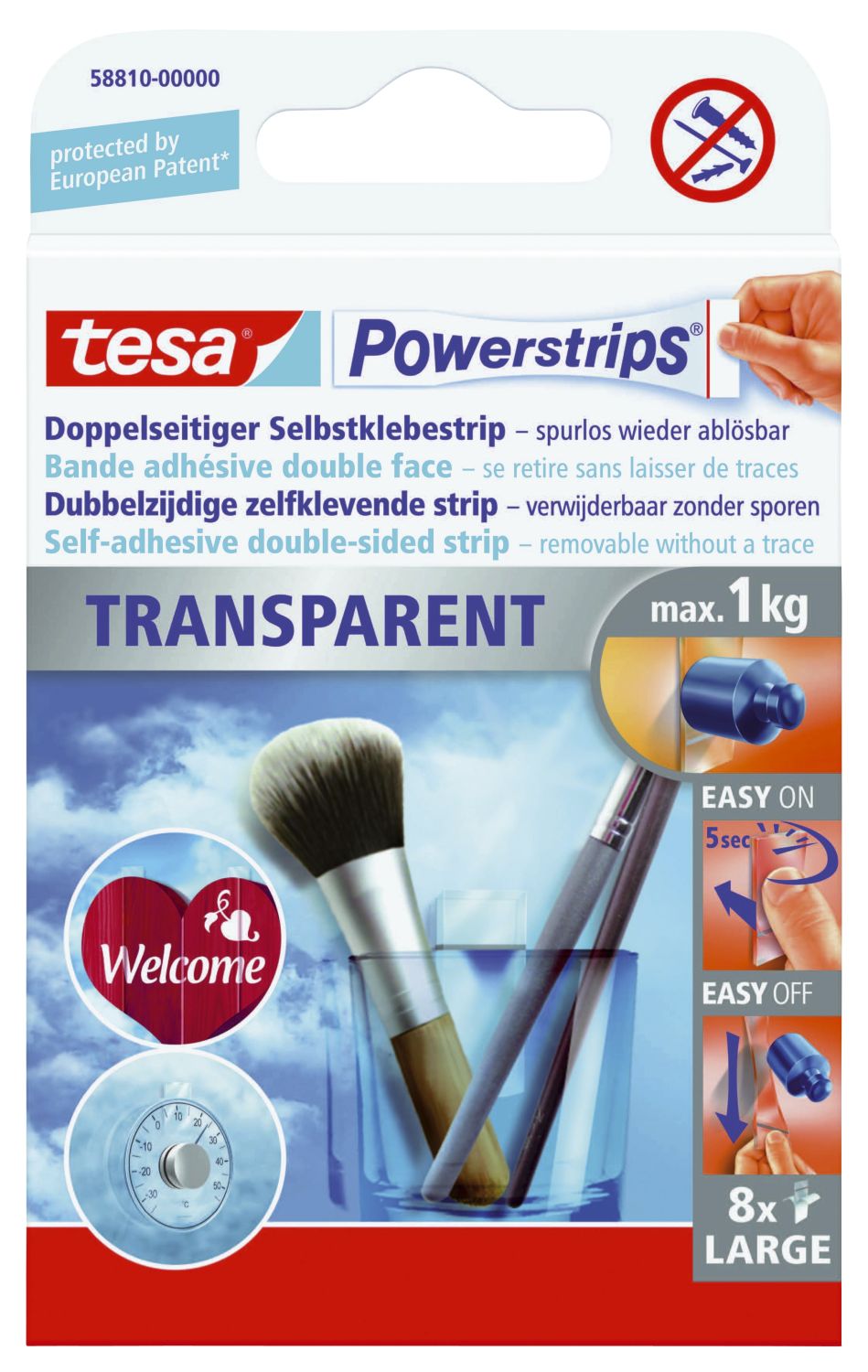 Powerstrips® Large - ablösbar, Tragfähigkeit 1 kg, transparent Powerstrips® Large - ablösbar, Tragfähigkeit 1 kg, transparent