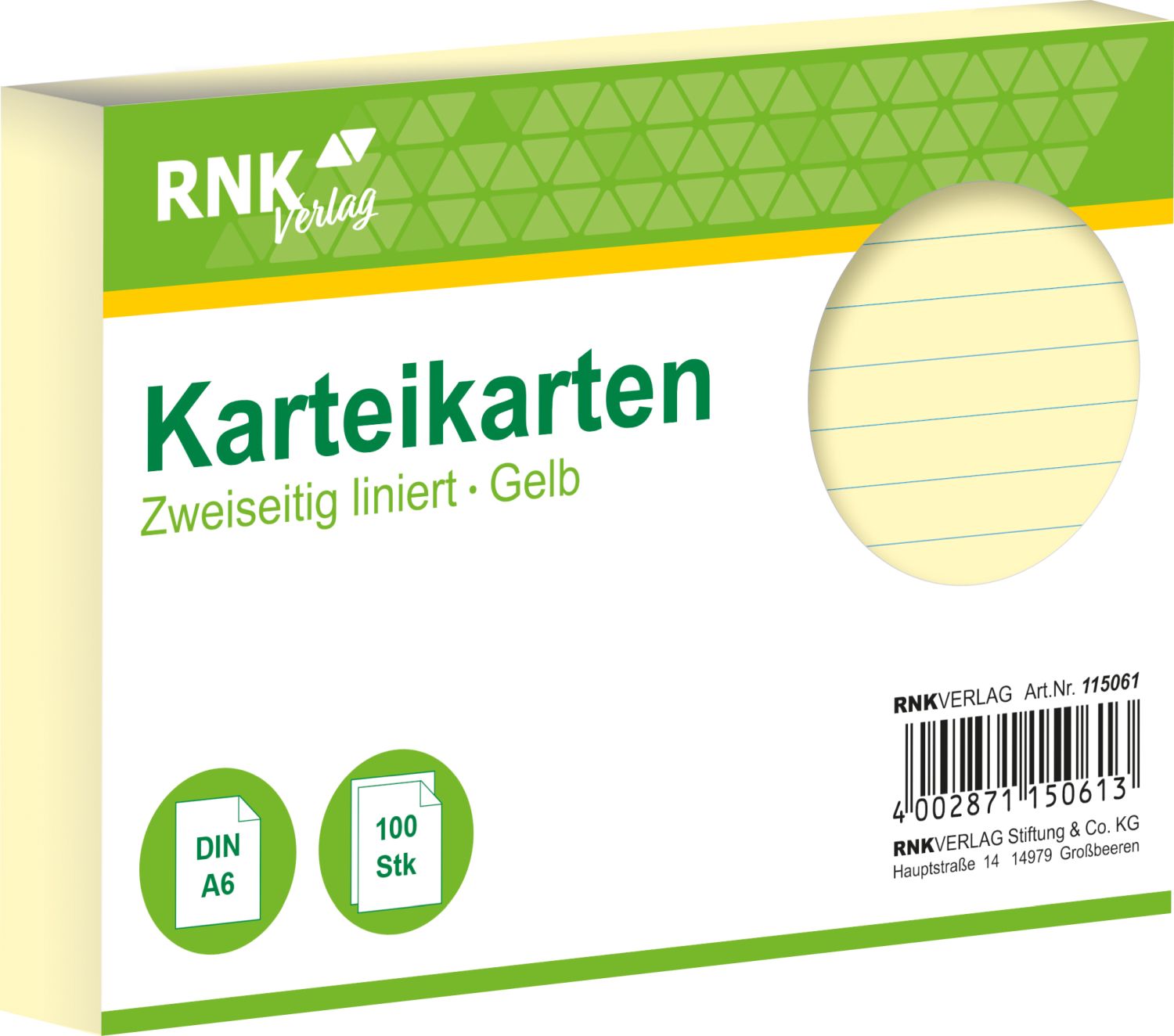 Karteikarten - DIN A6, liniert, gelb, 100 Karten