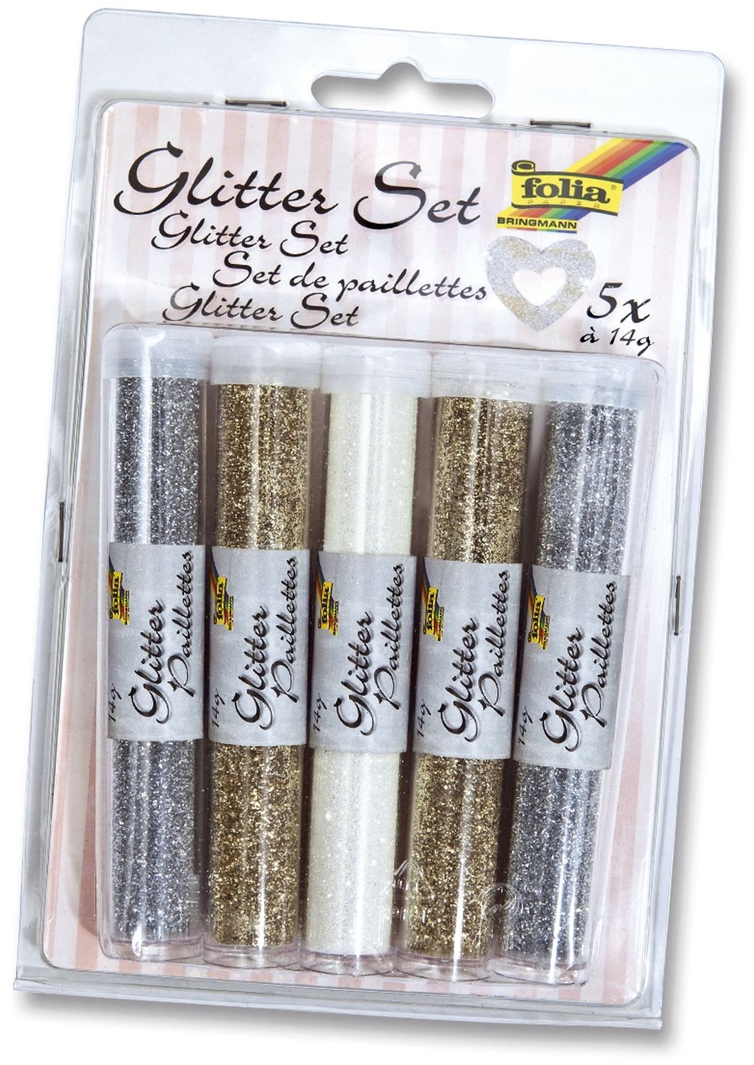 Glitterset - farbig sortiert, 5 Stück à 14g Glitterset - farbig sortiert, 5 Stück à 14g