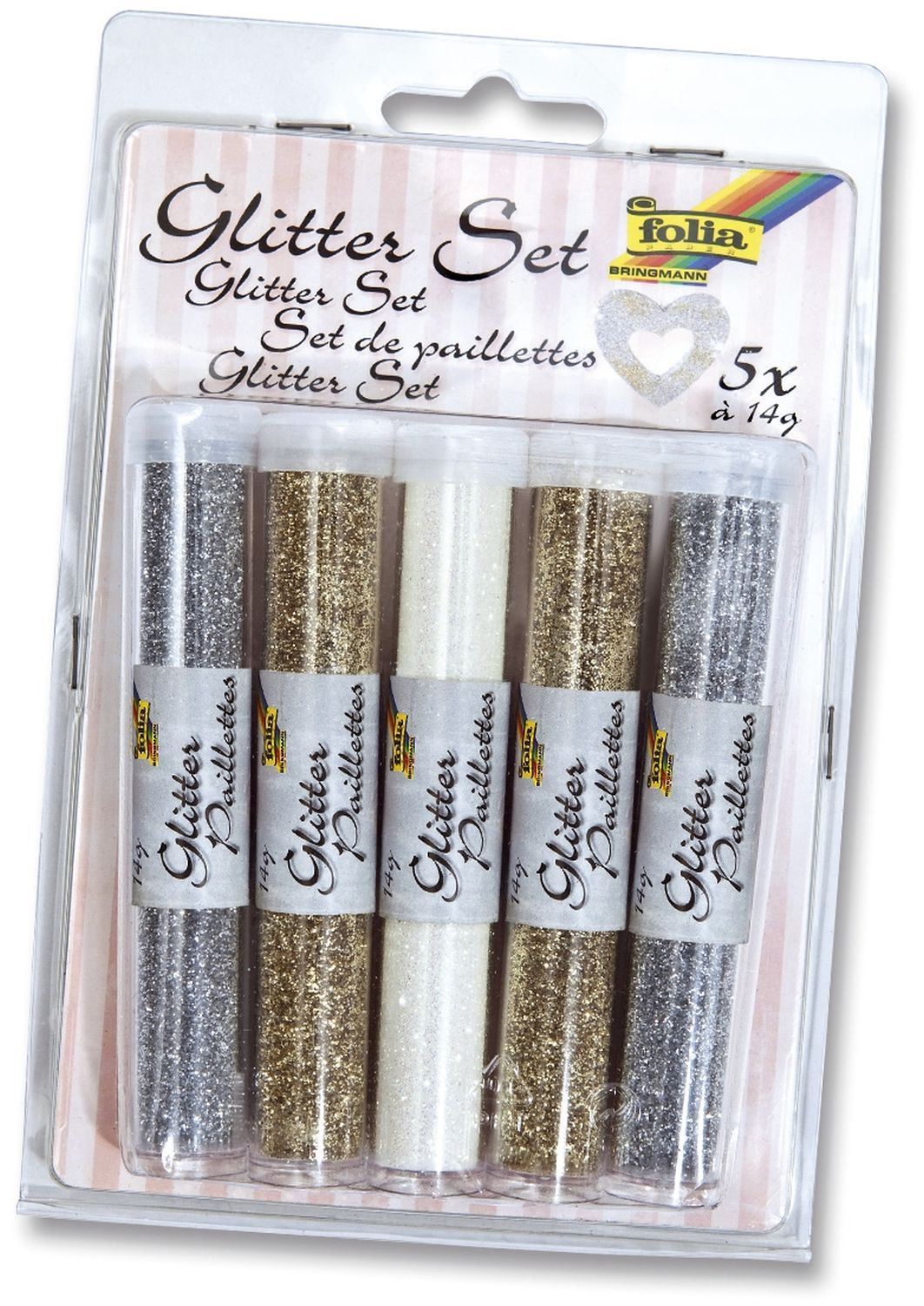 Glitterset - farbig sortiert, 5 Stück à 14g