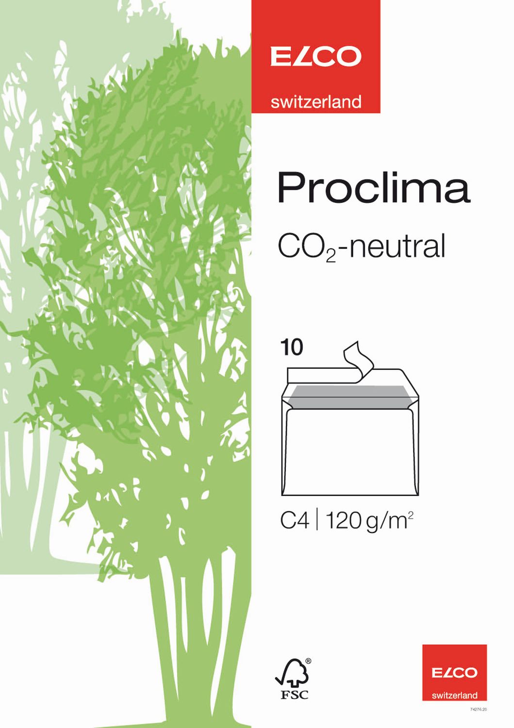 Versandtaschen Proclima Elco 74276.20, C4, ohne Fenster, Öffnung an der langen Seite, hochweißes Recyclingpapier, Haftklebung, 100 g/qm, 10 Stück Box
