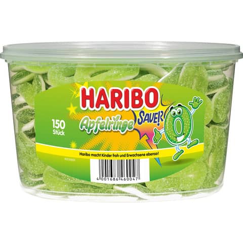 Fruchtgummi Haribo Saure Apfelringe 4161778, 150 Stück, 1.200 g