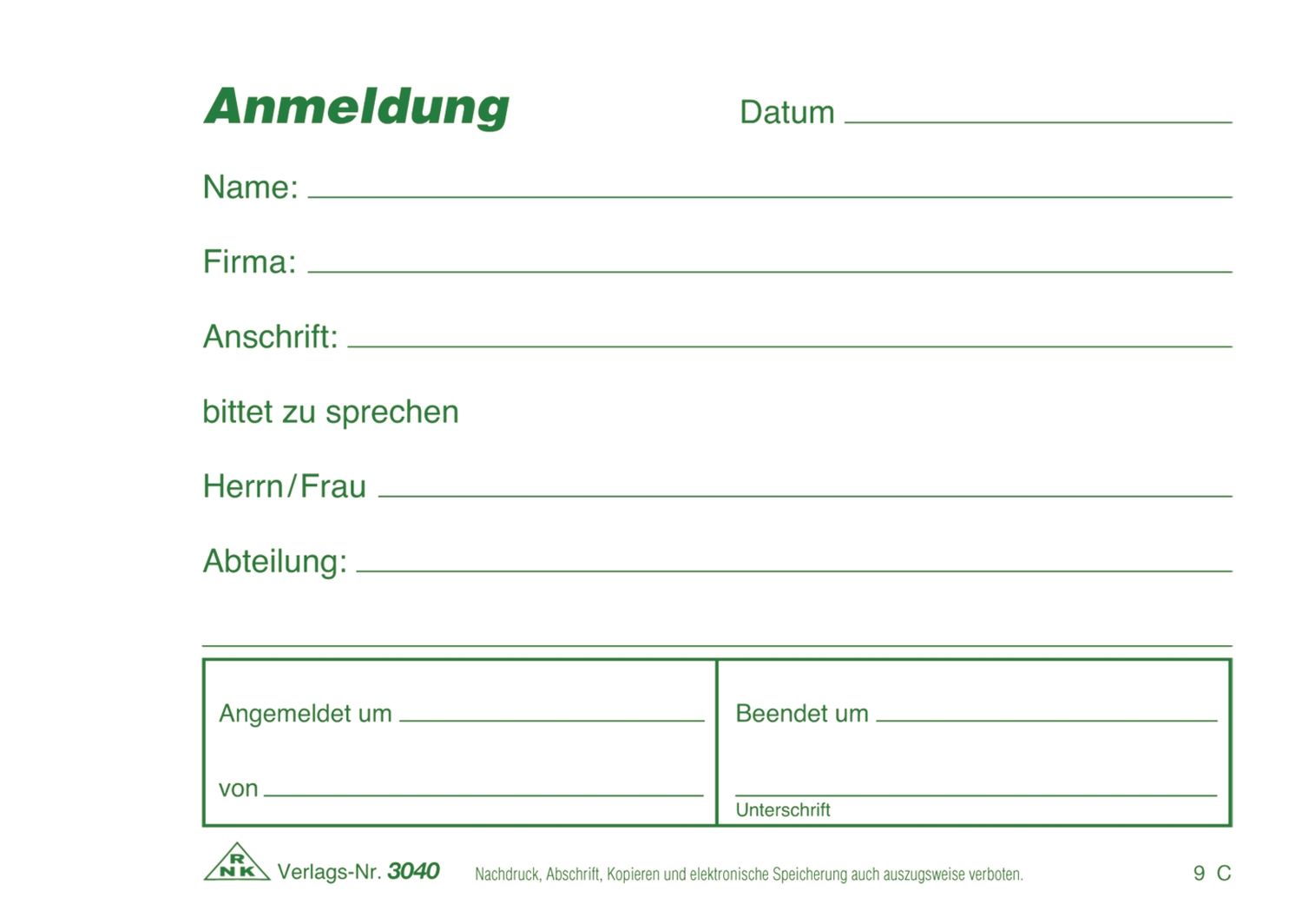 Besucher-Anmeldung - Block, 50 Blatt, DIN A6 quer