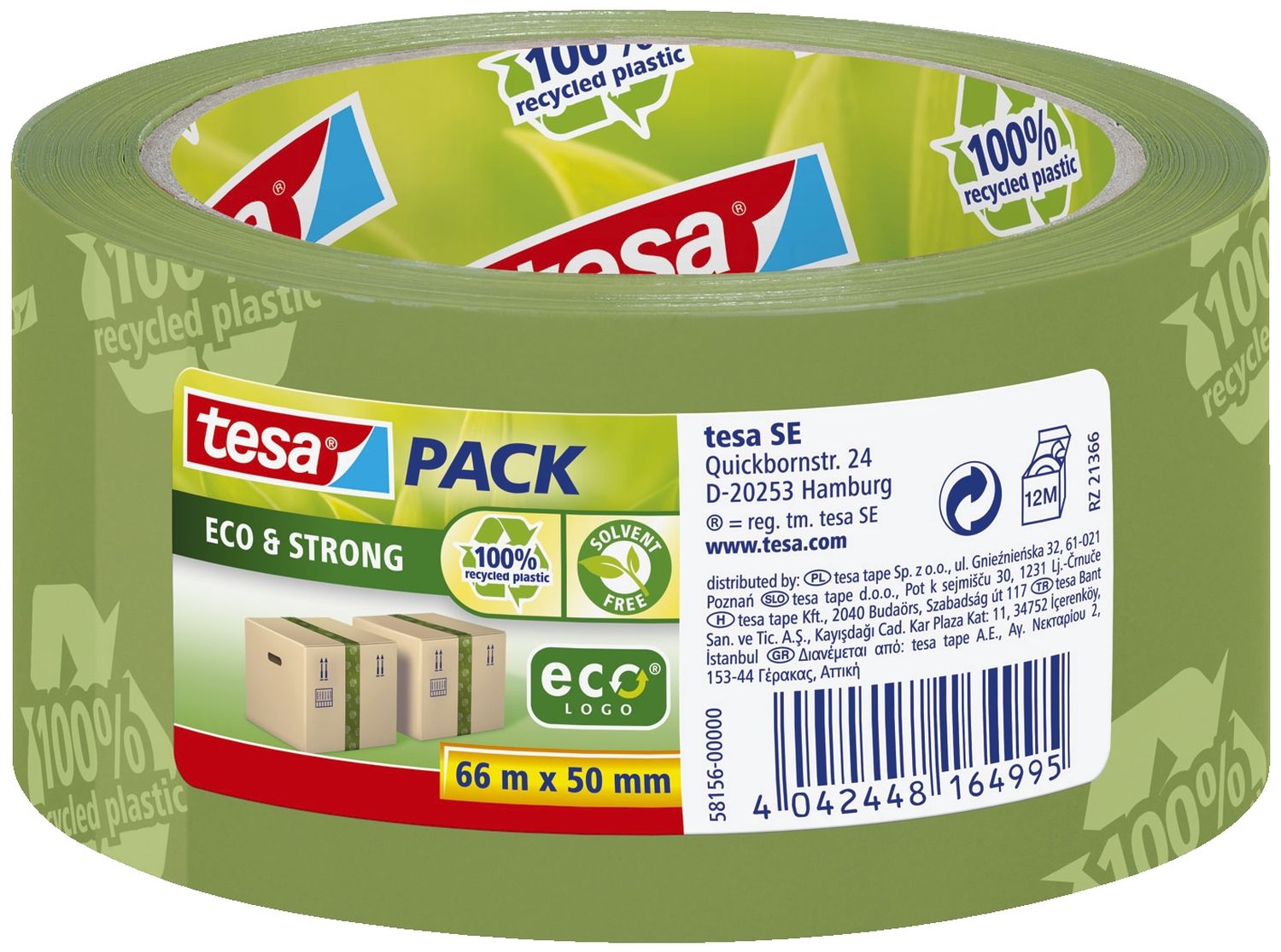 Verpackungsklebeband tesapack® Eco & Strong - PP, 66 m x 50 mm, grün