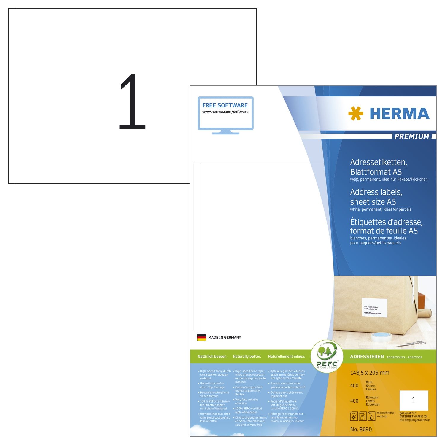 Adressetiketten Premium - weiß, 148,5x205 mm, Papier, matt, 400 Stück Adressetiketten Premium - weiß, 148,5x205 mm, Papier, matt, 400 Stück