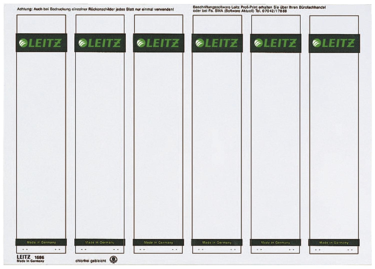 Rückenschilder Leitz 1686-00-85, PC-beschriftbare, kurz/schmal 39 x 192 mm, 600 Stück, hellgrau