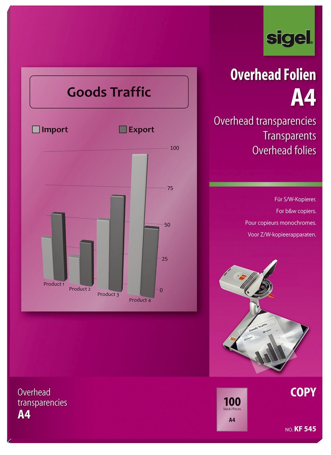 Overhead-Folien für S/W-Kopierer, stapelverarbeitbar, transparent, 100 mym, A4, 100 Folien Overhead-Folien für S/W-Kopierer, stapelverarbeitbar, transparent, 100 mym, A4, 100 Folien