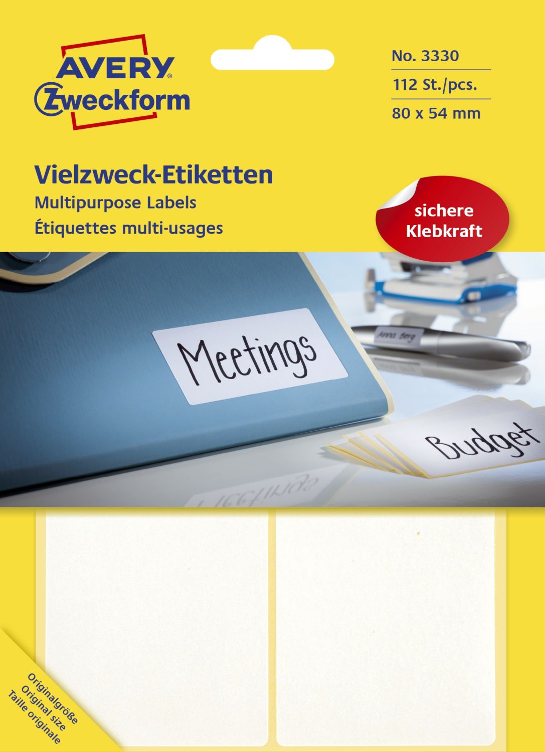 3330 Universal-Etiketten - 80 x 54 mm, weiß, 112 Etiketten/28 Blatt, permanent 3330 Universal-Etiketten - 80 x 54 mm, weiß, 112 Etiketten/28 Blatt, permanent
