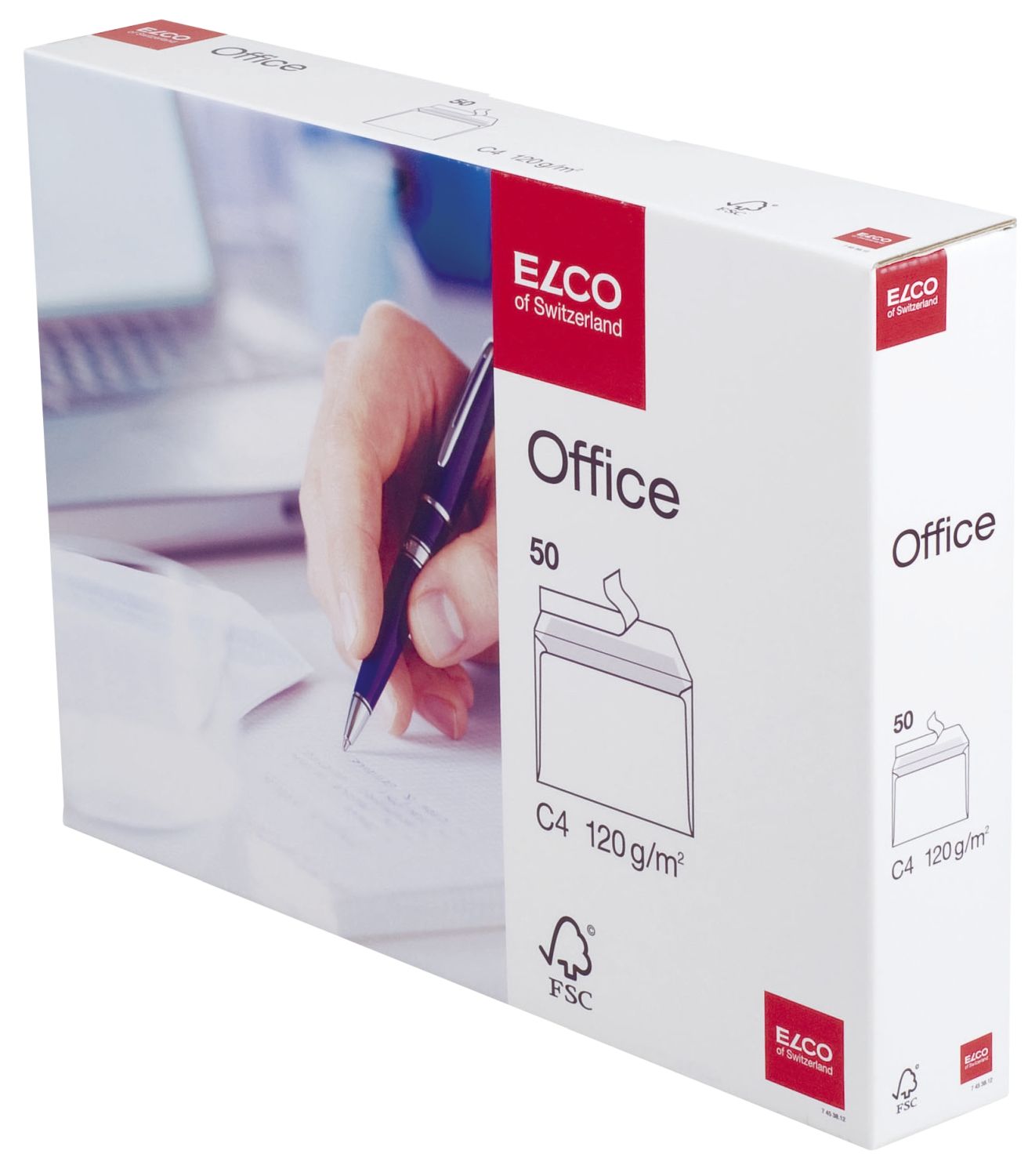 Versandtaschen Office Elco 74538.12, C4, Öffnung an der langen Seite, ohne Fenster, hochweiß, haftklebend, 120 g/qm, 50 Stück in Shop Box