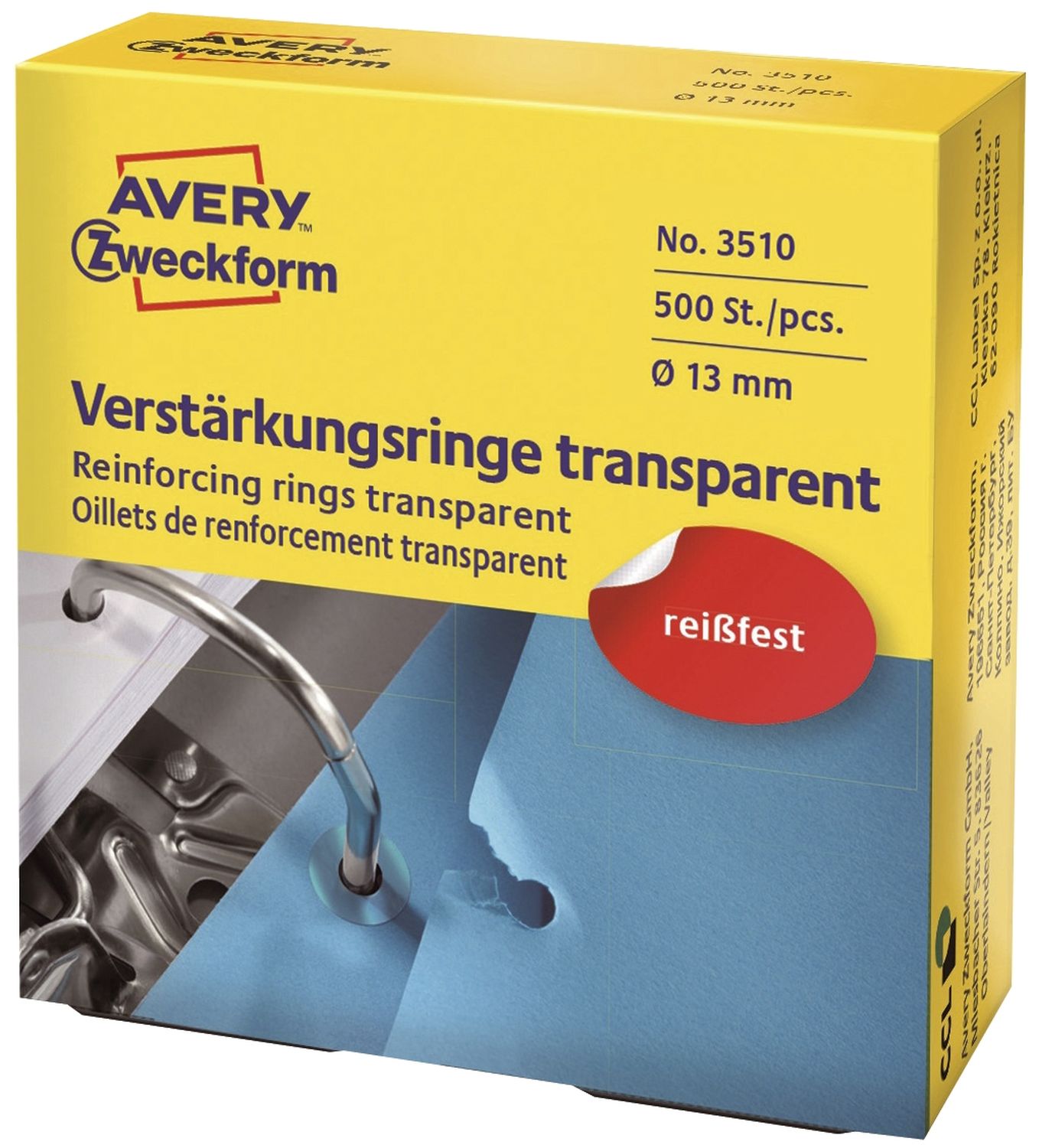3510 Verstärkungsringe, Ø 13 mm, 500 Stück/500 Etiketten, transparent 3510 Verstärkungsringe, Ø 13 mm, 500 Stück/500 Etiketten, transparent