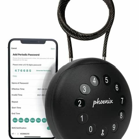 Schlüsseltresor Phönix Palm KS0212EC, mit 2 Haken und Sicherheitskabel, 10,0 x 10,0 x 5,0 cm, Elektronikschloss, schwarz