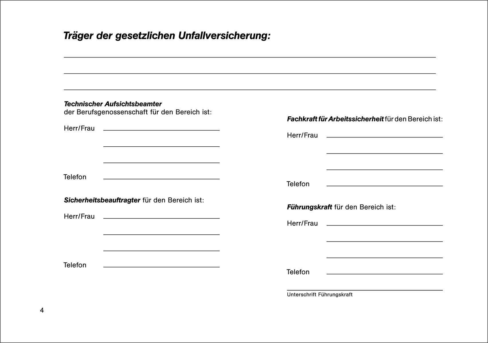 Unterweisungsbuch für die betriebliche Unfallverhütung, 48 Seiten, DIN A5 quer Unterweisungsbuch für die betriebliche Unfallverhütung, 48 Seiten, DIN A5 quer