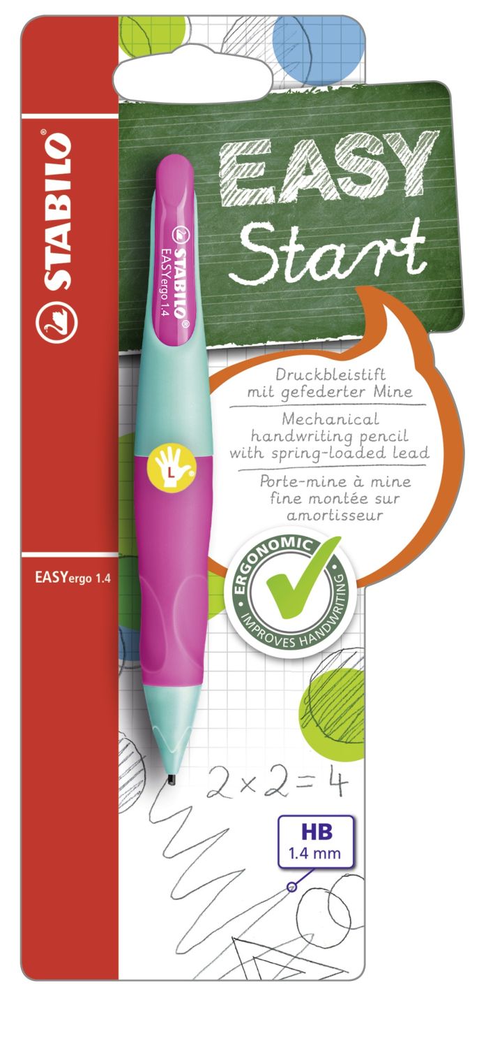 Ergonomischer Druck-Bleistift für Linkshänder - EASYergo 1.4 in türkis/neonpink - Einzelstift - inklusive 3 dünner Minen - Härtegrad HB Ergonomischer Druck-Bleistift für Linkshänder - EASYergo 1.4 in türkis/neonpink - Einzelstift - inklusive 3 dünner Minen - Härtegrad HB