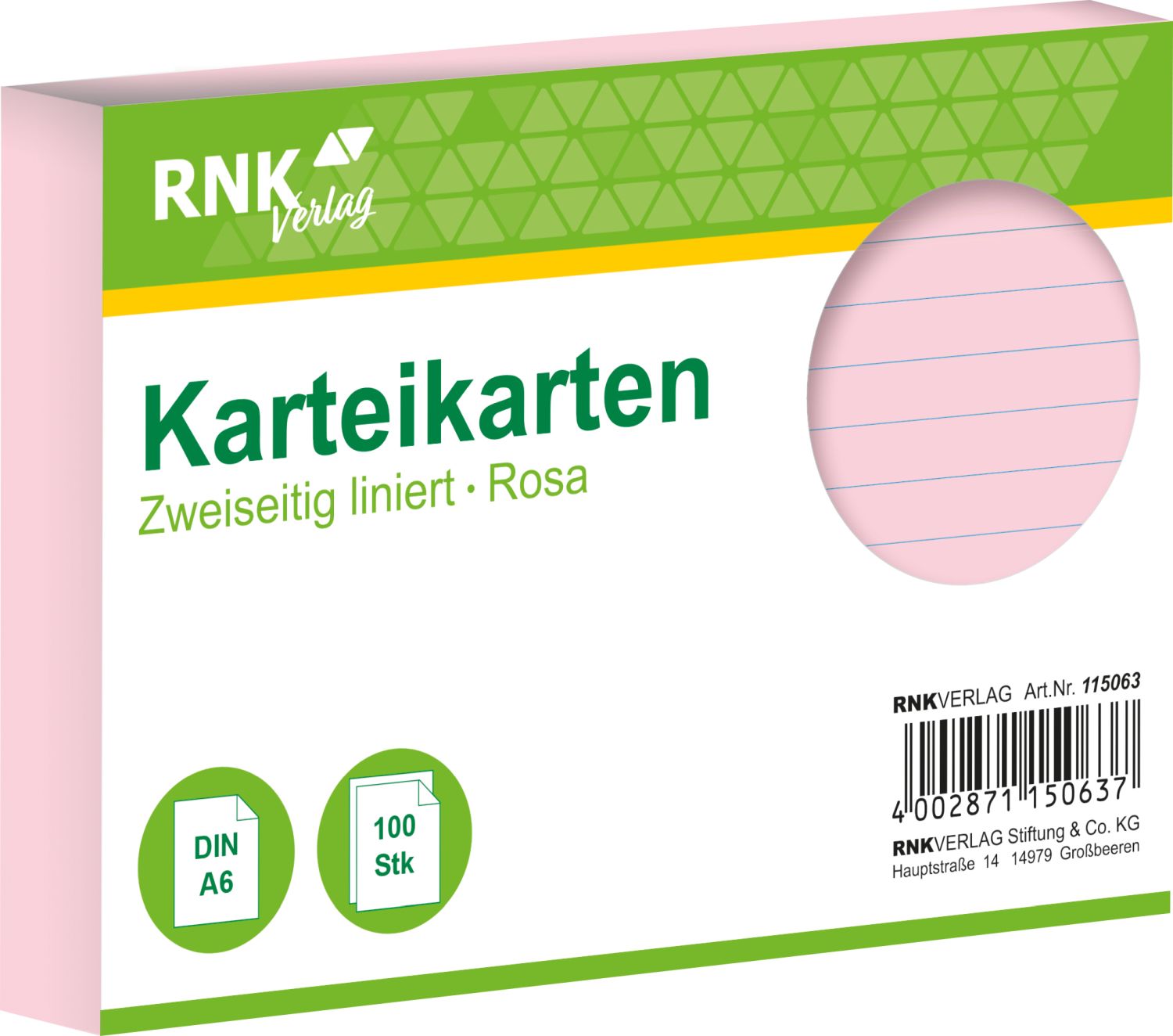 Karteikarten - DIN A6, liniert, rosa, 100 Karten