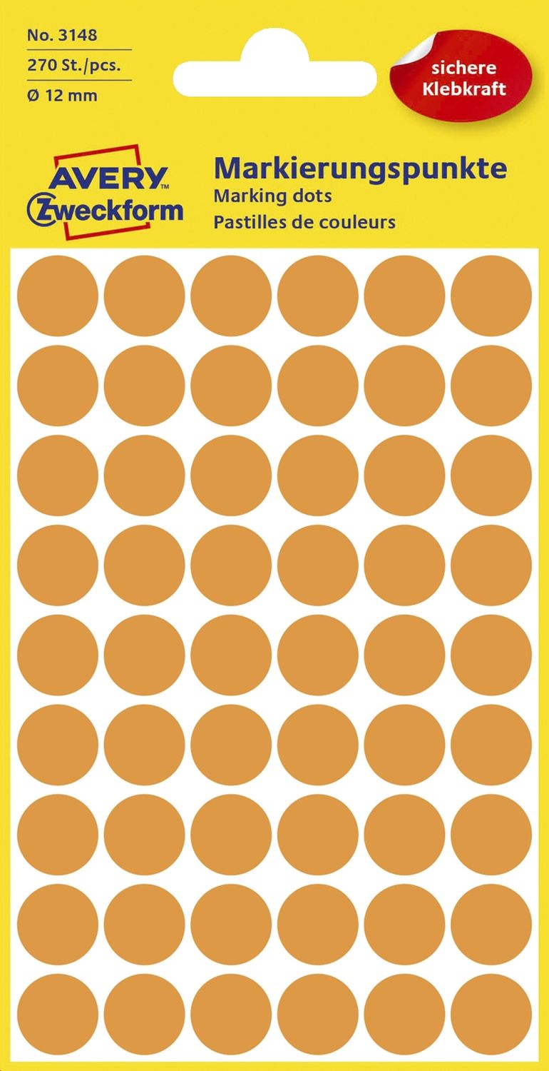 3148 Markierungspunkte - Ø 12 mm, 5 Blatt/270 Etiketten, leuchtorange 3148 Markierungspunkte - Ø 12 mm, 5 Blatt/270 Etiketten, leuchtorange