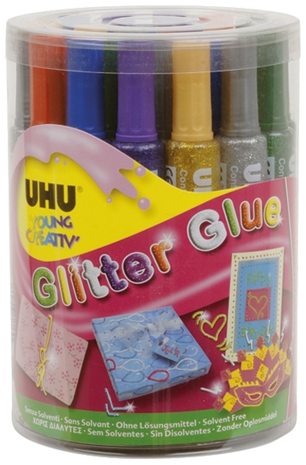 Young Creativ' Glitter Glue ORIGINAL - 24 Tuben à 76 g in Runddose, sortiert