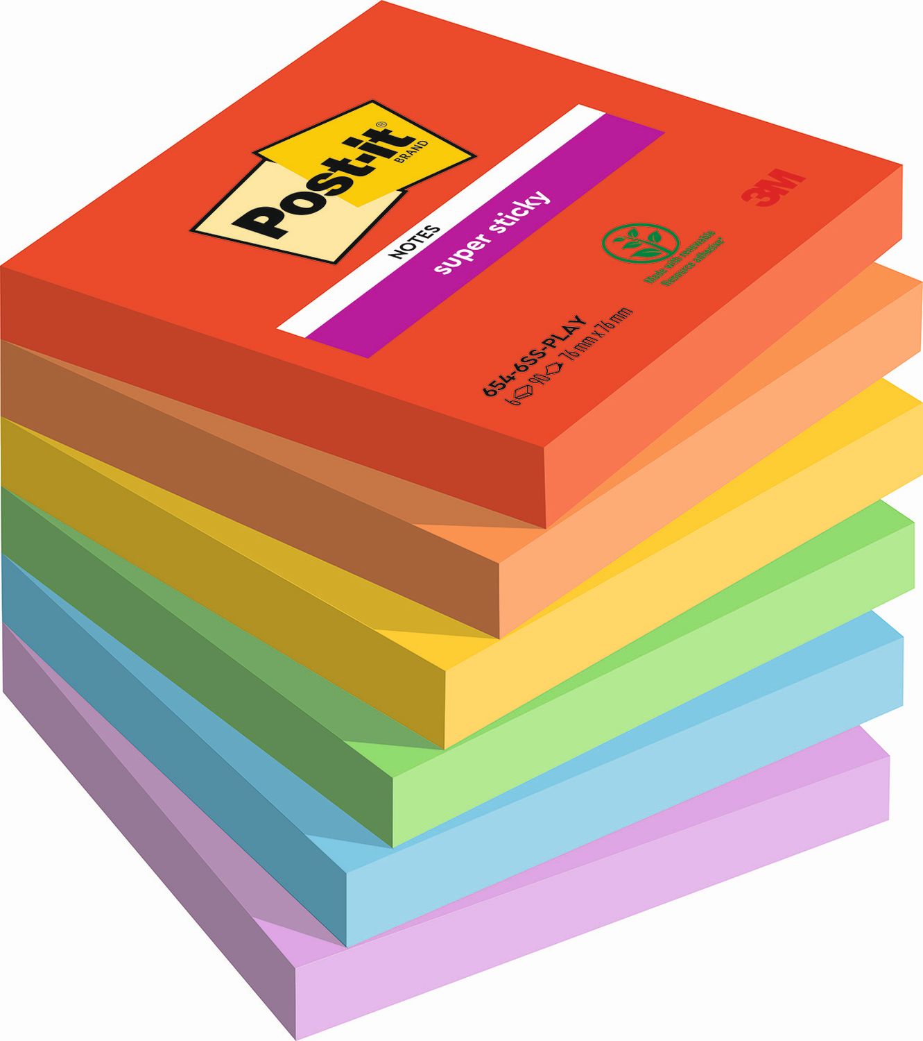 Haftnotizblock Playful - 76 x 76 mm, 6x 90 Blatt, sortiert