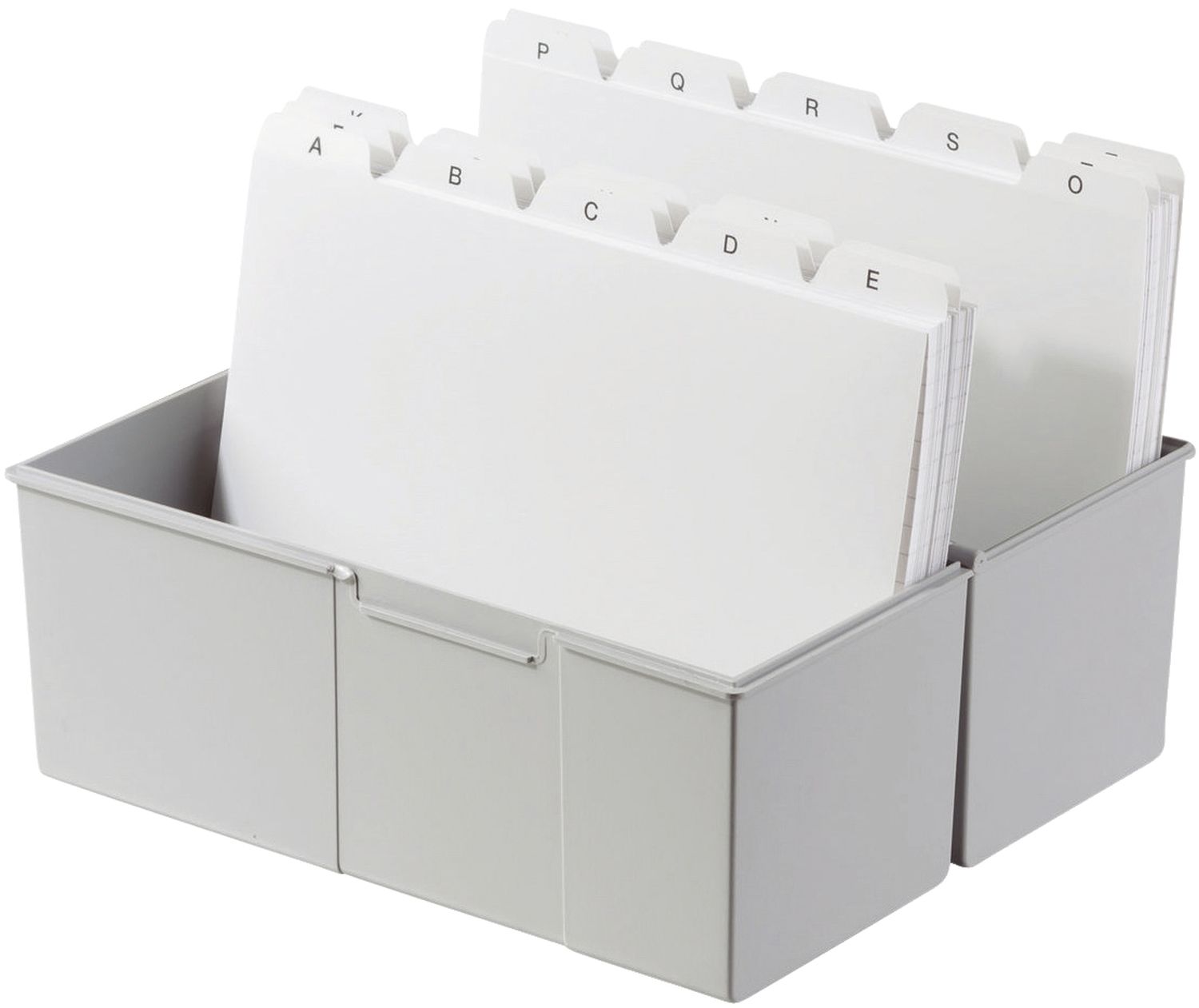 Karteibox DIN A6 quer - für 400 Karten mit Stahlscharnier, lichtgrau Karteibox DIN A6 quer - für 400 Karten mit Stahlscharnier, lichtgrau