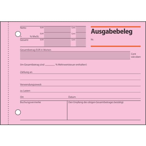 Ausgabebeleg Sigel AG 615, A6 quer, rosa, 50 Blatt
