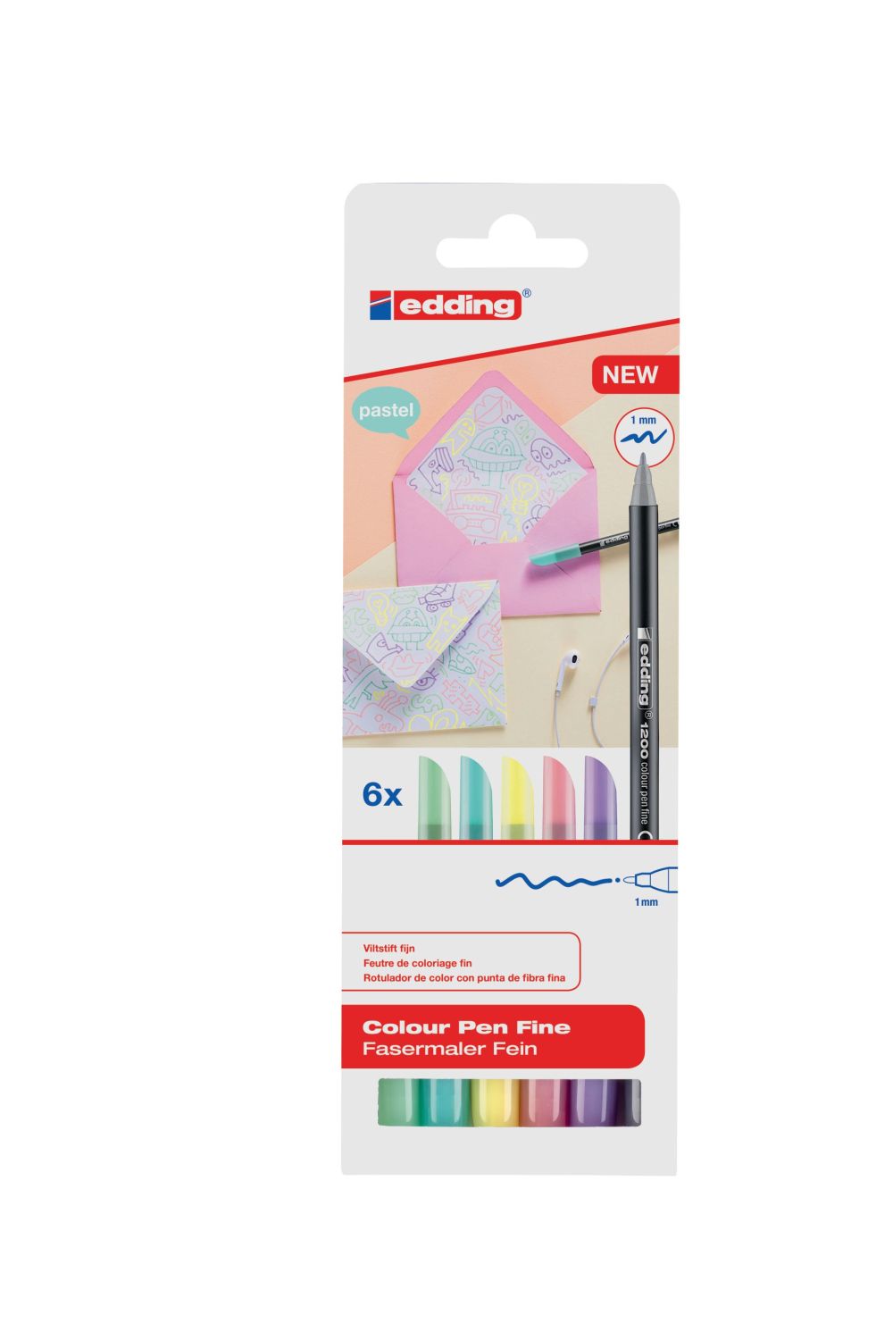 1200 Fasermaler colourpen - 1 mm, pastell, 6 Farben sortiert
