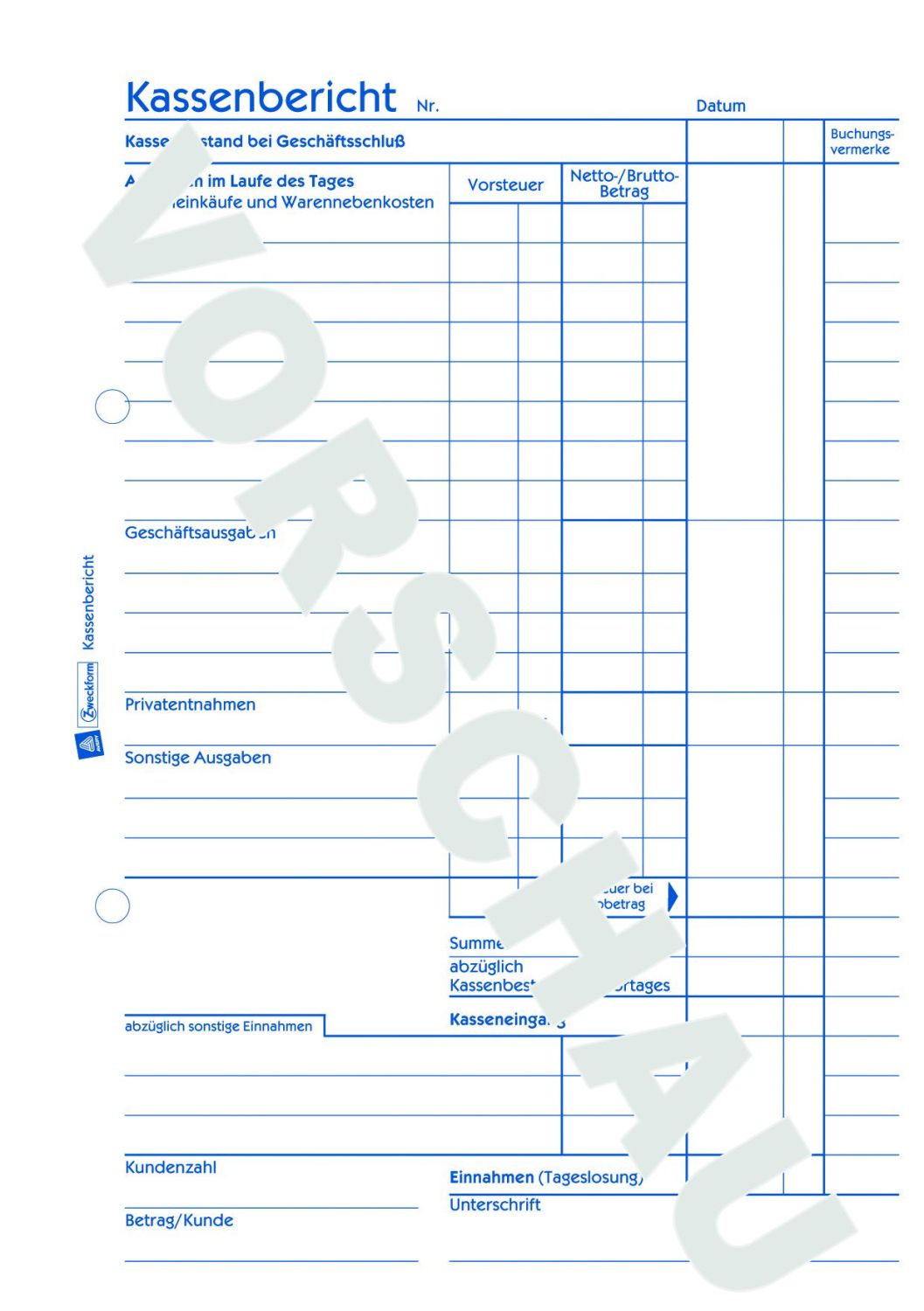 305 Kassenbericht, DIN A5, vorgelocht, 50 Blatt, weiß