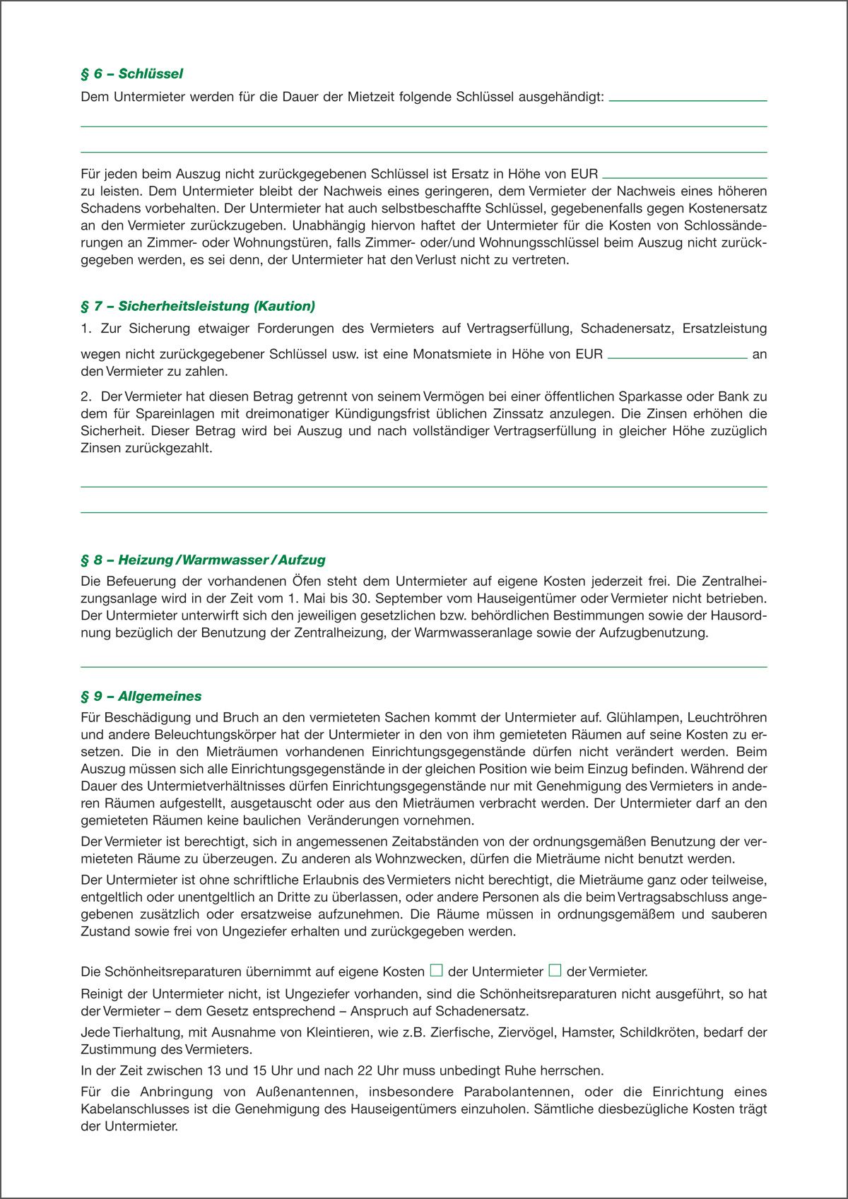 Untermietvertrag für Wohnräume, 4 Seiten, gefalzt auf DIN A4 Untermietvertrag für Wohnräume, 4 Seiten, gefalzt auf DIN A4