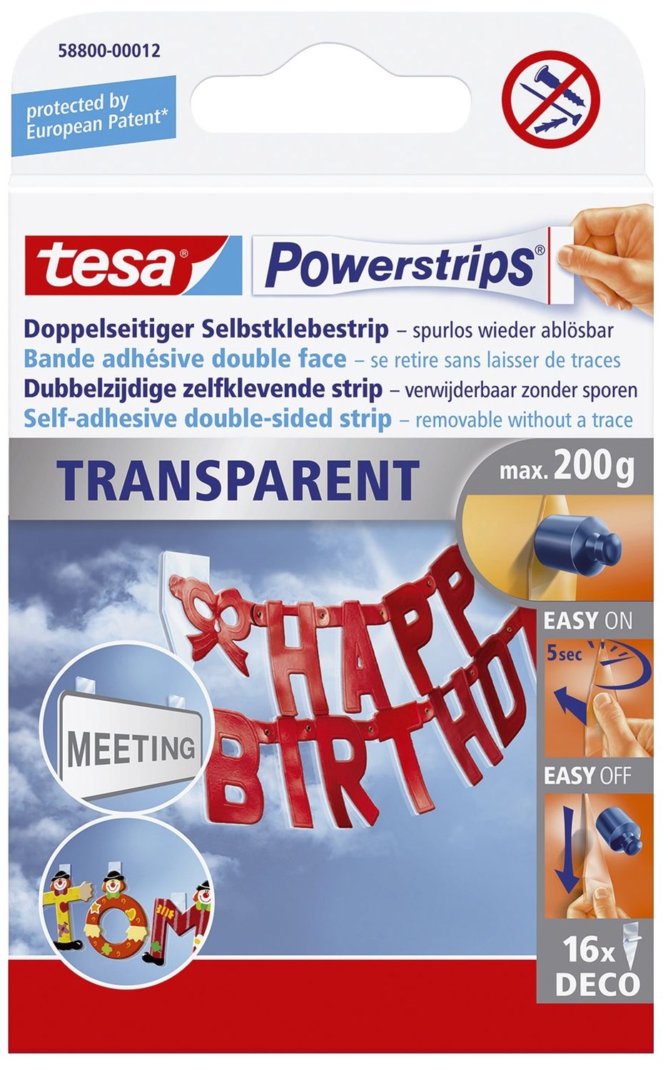 Powerstrips® Deco - ablösbar, Tragfähigkeit 200 g, transparent Powerstrips® Deco - ablösbar, Tragfähigkeit 200 g, transparent